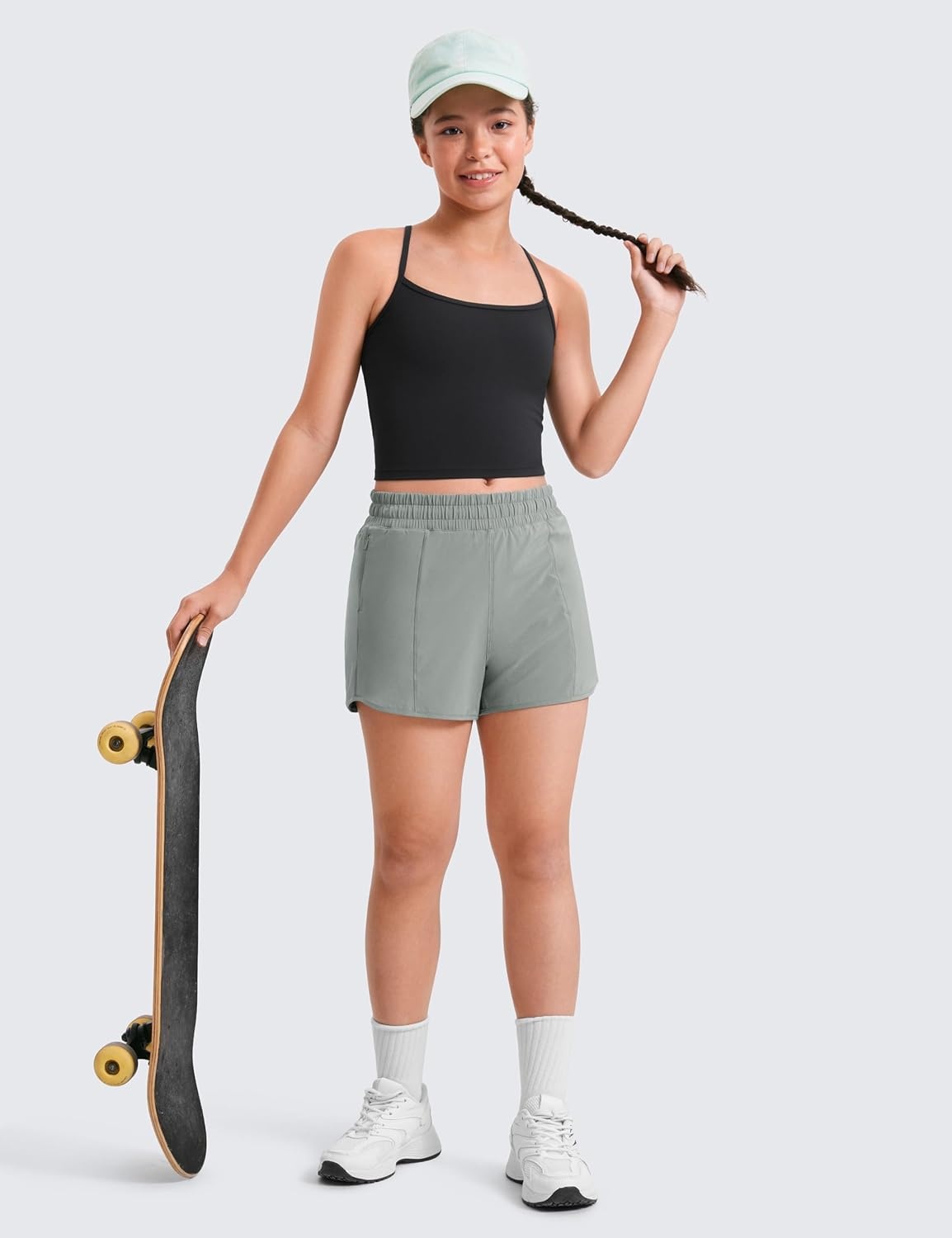 image:imageCRZ YOGA Girls FeatheryFit Soft Athletic Shorts with Zipper Pocket Tennis Soccer Running Casual Liner Kids TeenSterling