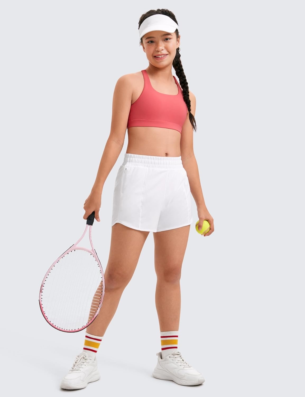 image:imageCRZ YOGA Girls FeatheryFit Soft Athletic Shorts with Zipper Pocket Tennis Soccer Running Casual Liner Kids TeenWhite