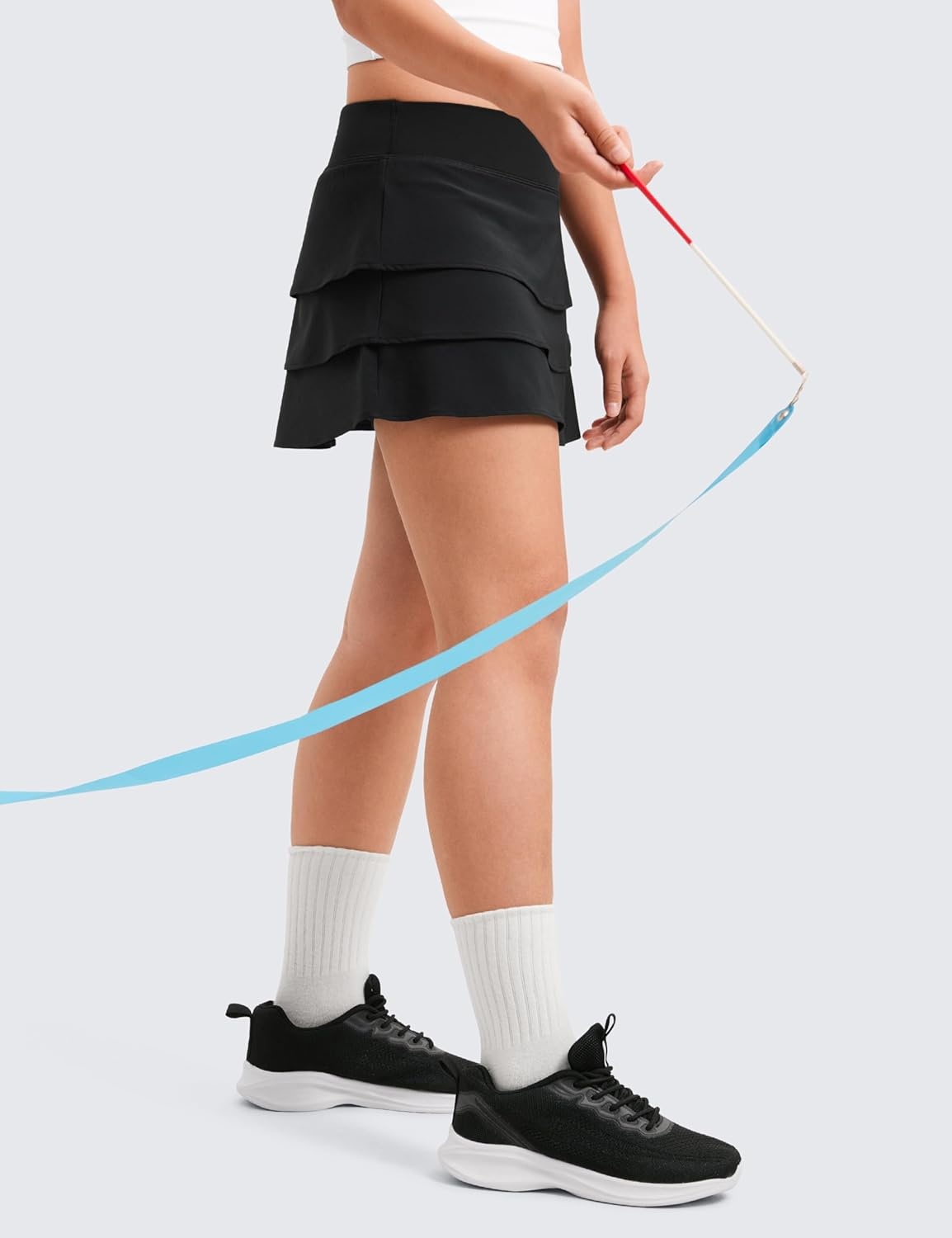 image:imageCRZ YOGA Girls FeatheryFit Soft Ruffle Athletic Skirts Tennis School Casual Skorts with Pockets Liner Kids TeenBlack