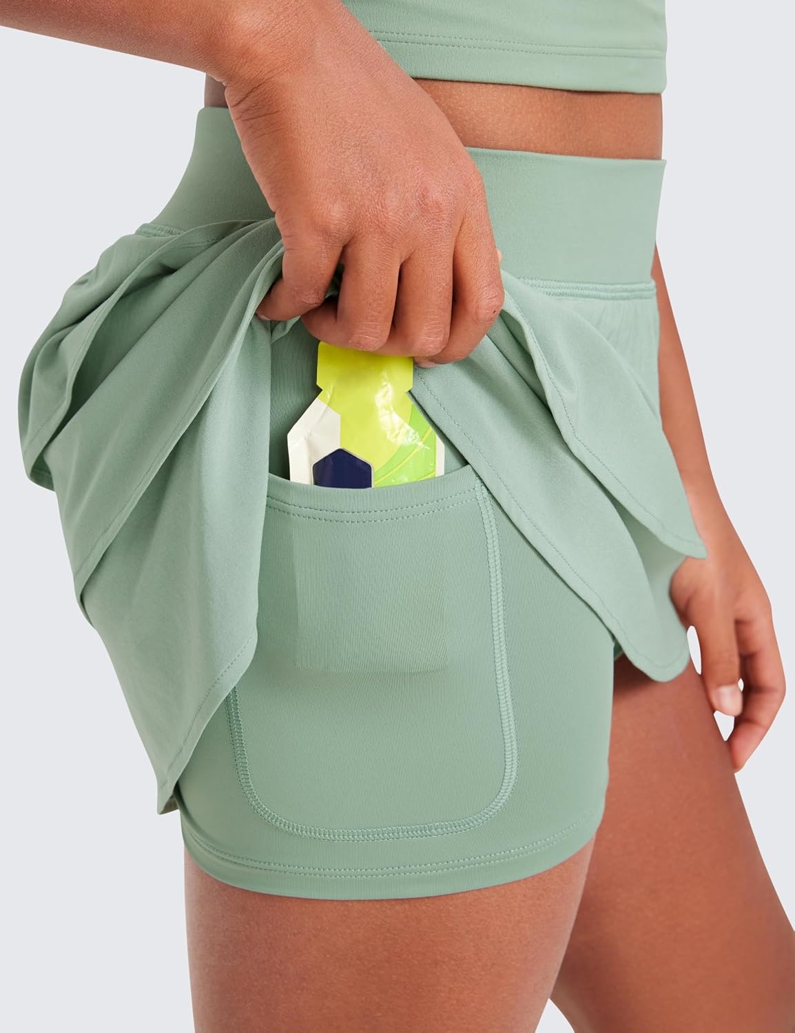 image:imageCRZ YOGA Girls FeatheryFit Soft Ruffle Athletic Skirts Tennis School Casual Skorts with Pockets Liner Kids TeenGreen Palm Court