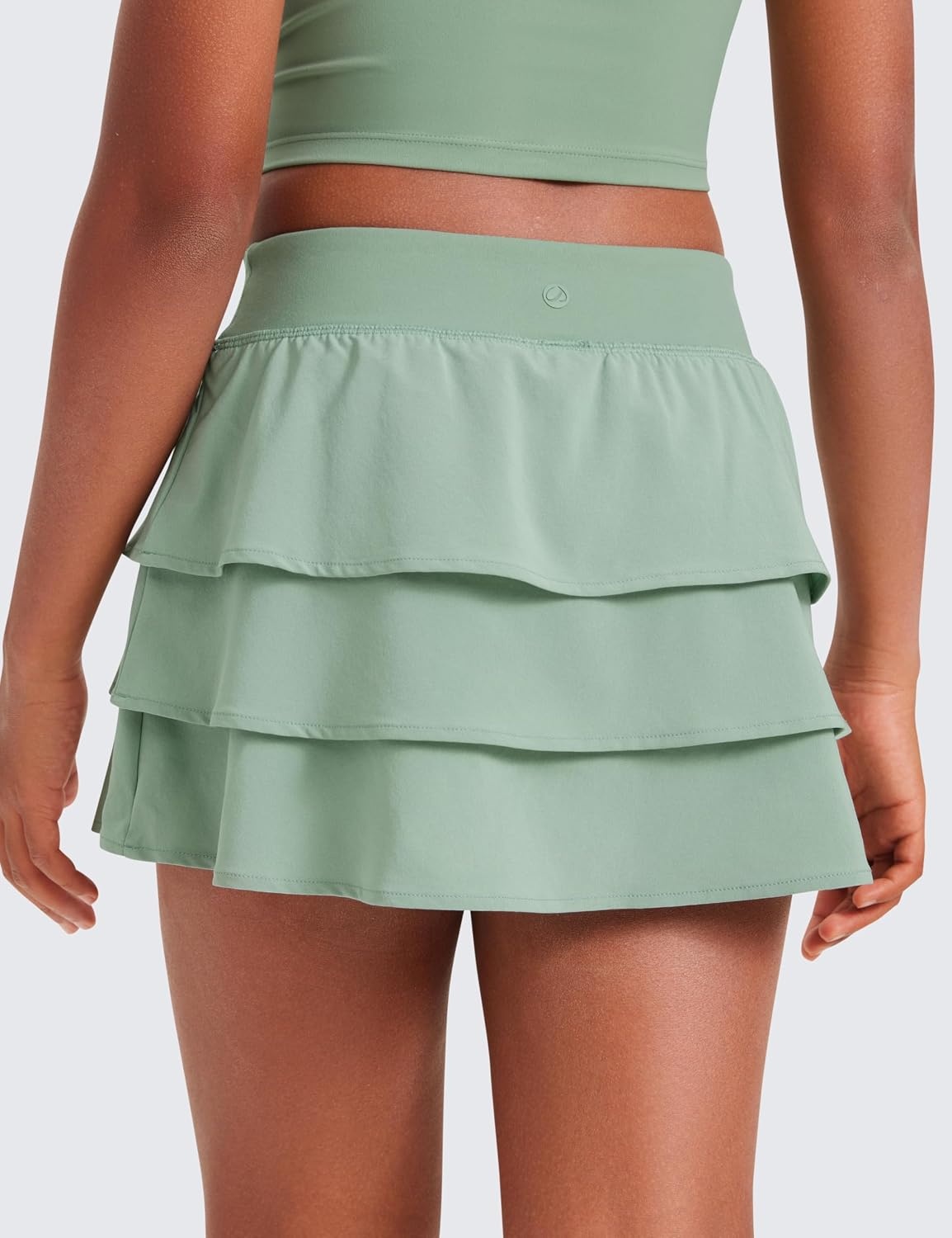 image:imageCRZ YOGA Girls FeatheryFit Soft Ruffle Athletic Skirts Tennis School Casual Skorts with Pockets Liner Kids TeenGreen Palm Court