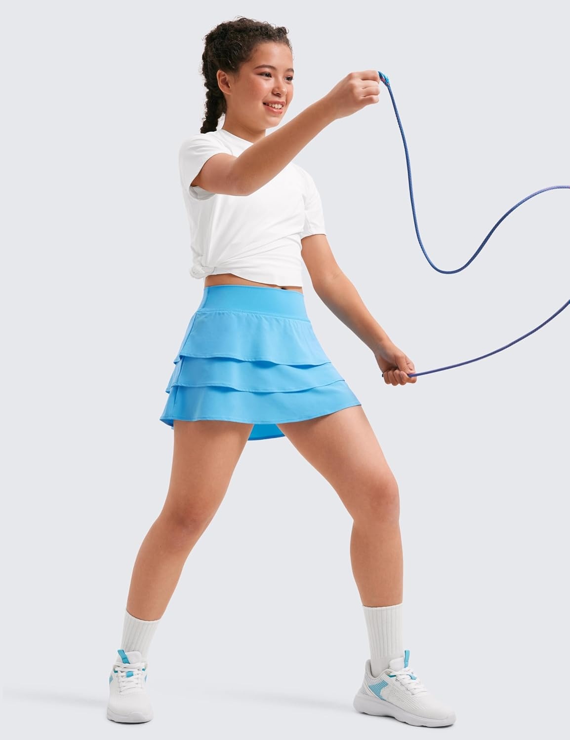 image:imageCRZ YOGA Girls FeatheryFit Soft Ruffle Athletic Skirts Tennis School Casual Skorts with Pockets Liner Kids TeenKayak Blue
