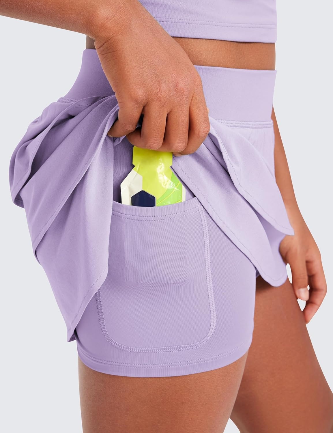 image:imageCRZ YOGA Girls FeatheryFit Soft Ruffle Athletic Skirts Tennis School Casual Skorts with Pockets Liner Kids TeenLilac