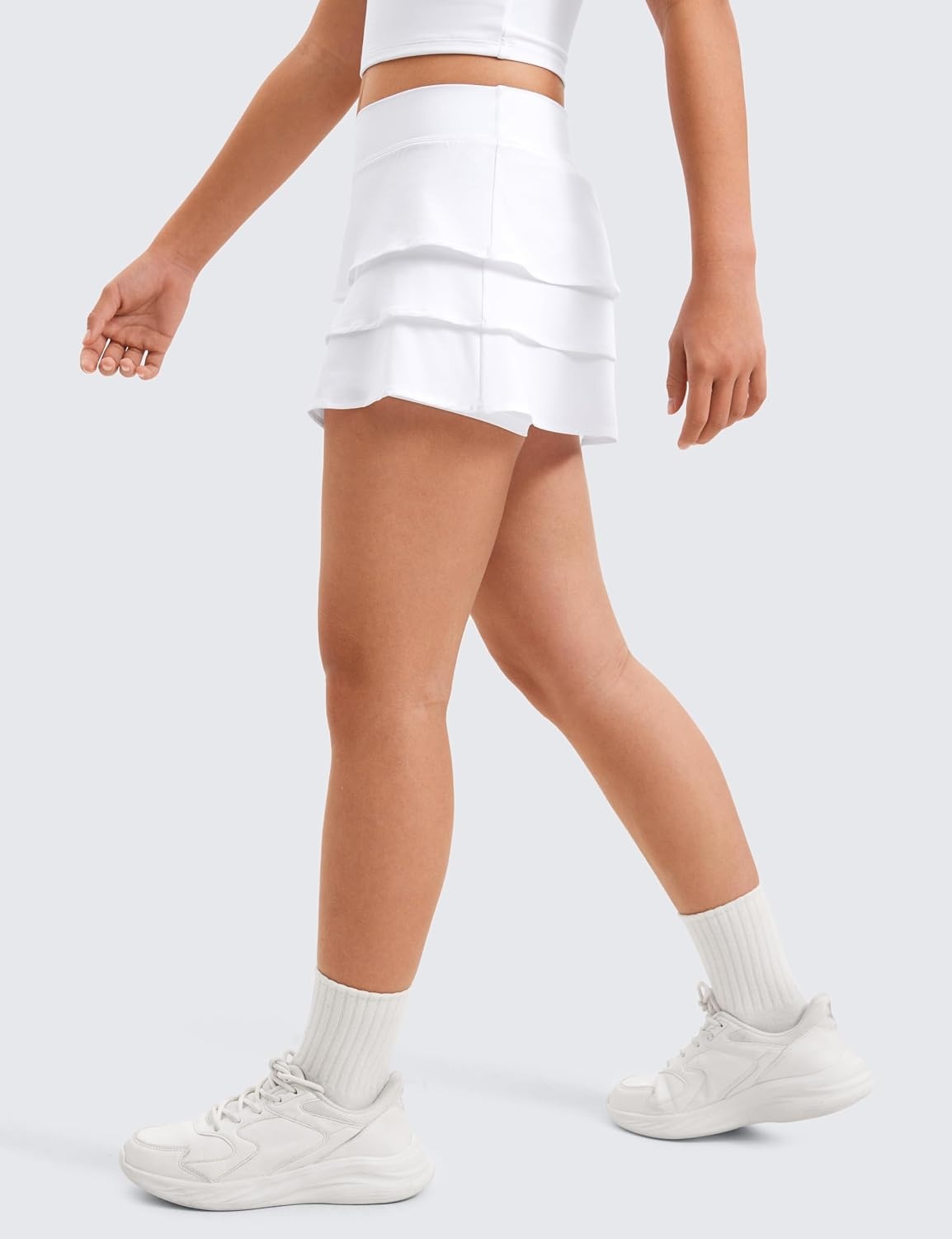 image:imageCRZ YOGA Girls FeatheryFit Soft Ruffle Athletic Skirts Tennis School Casual Skorts with Pockets Liner Kids TeenWhite