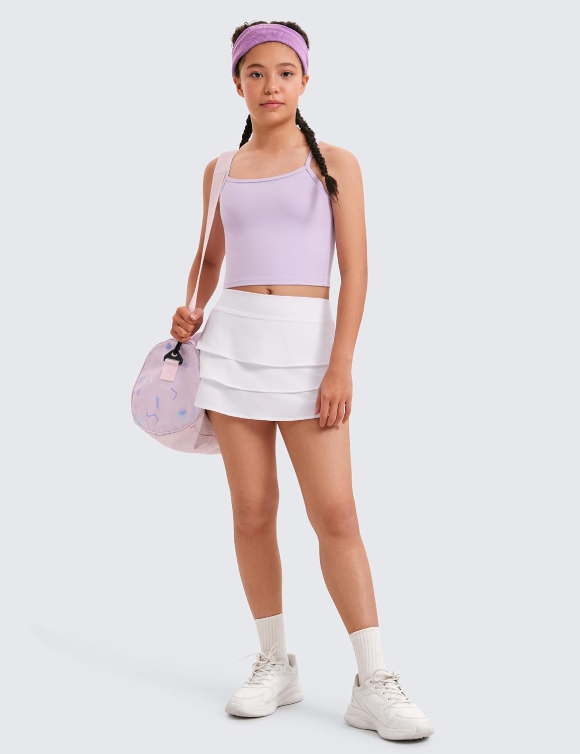 image:imageCRZ YOGA Girls FeatheryFit Soft Ruffle Athletic Skirts Tennis School Casual Skorts with Pockets Liner Kids TeenWhite
