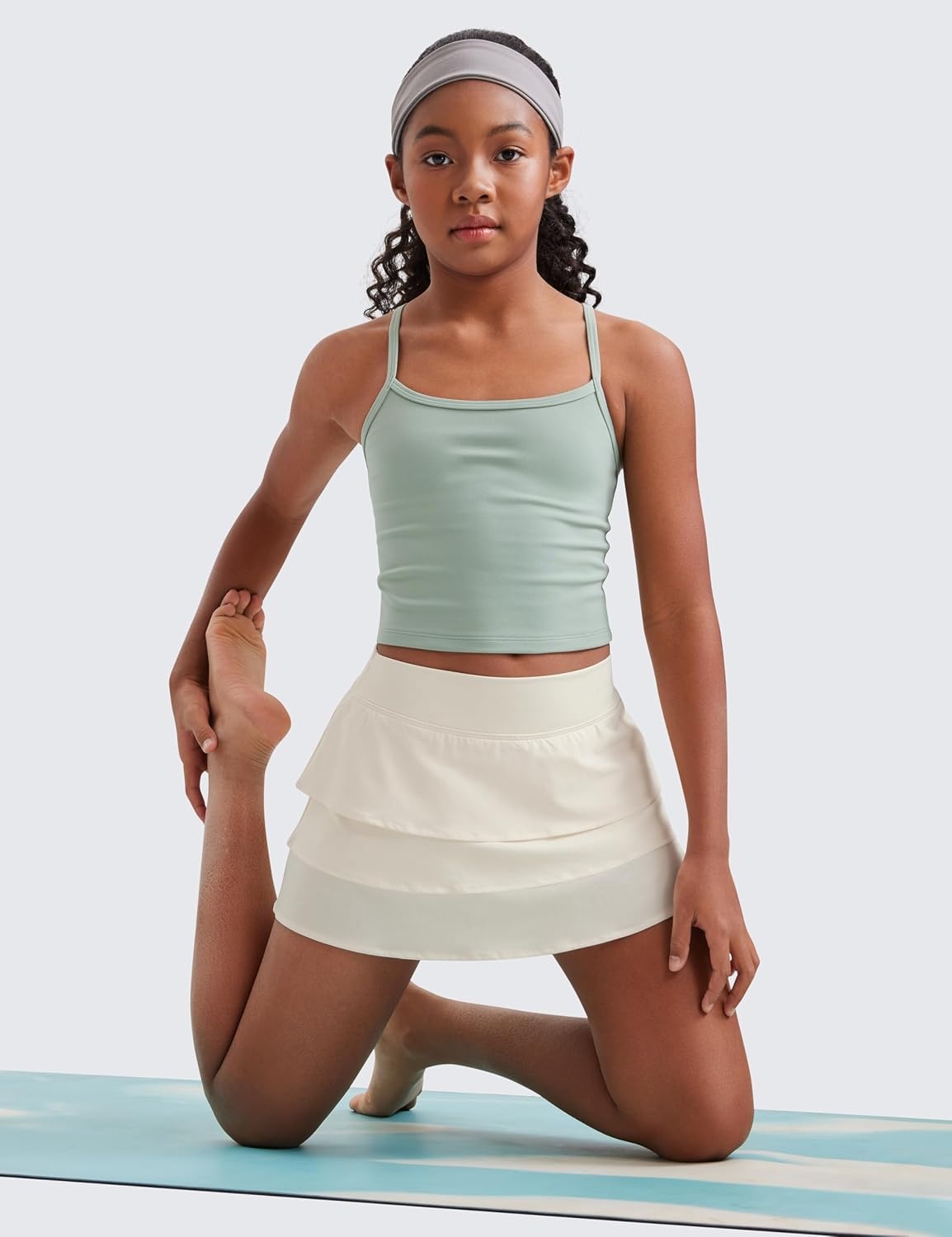 image:imageCRZ YOGA Girls FeatheryFit Soft Ruffle Athletic Skirts Tennis School Casual Skorts with Pockets Liner Kids TeenWhite Apricot
