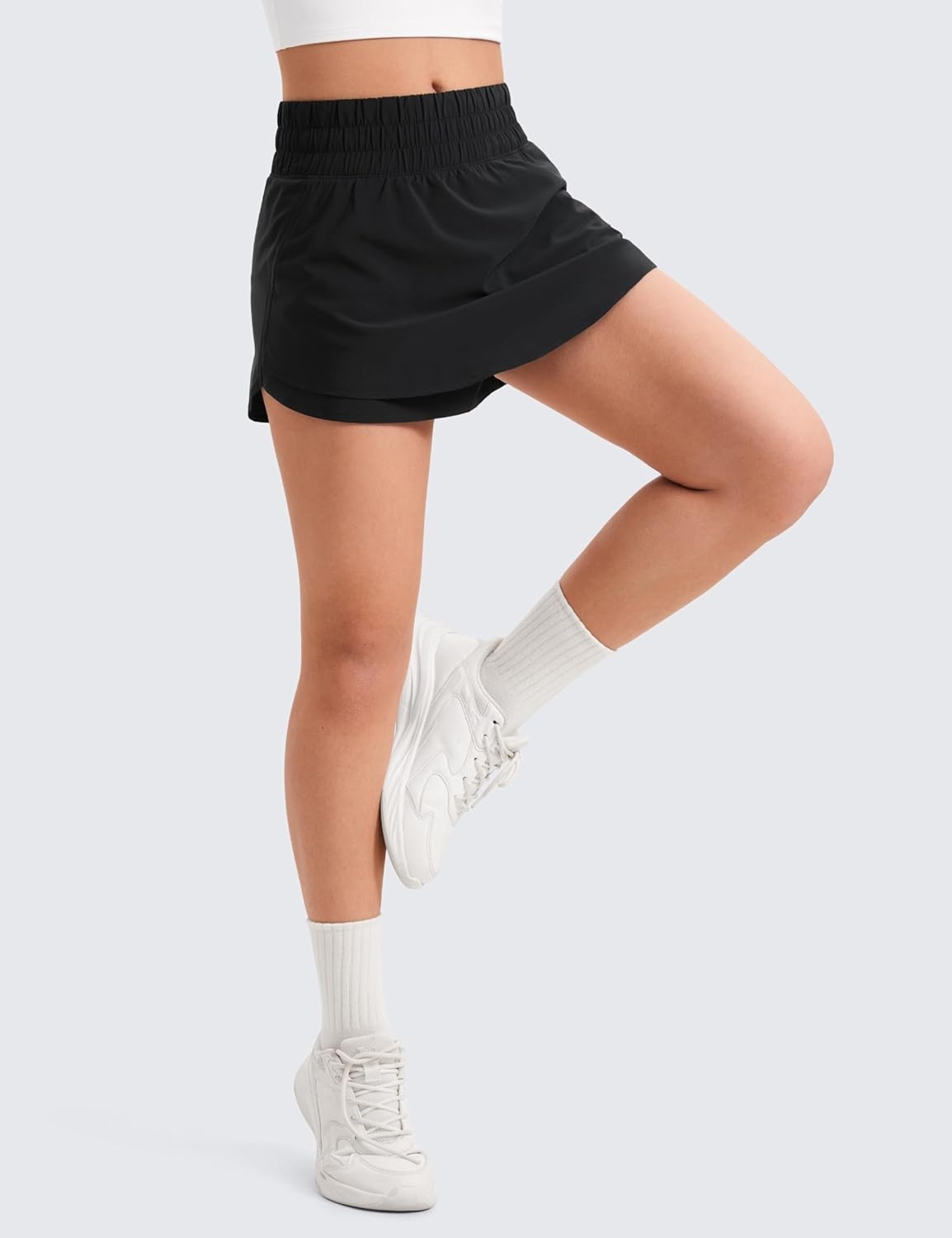 image:imageCRZ YOGA Girls FeatheryFit Soft Skirty Athletic Shorts Tennis Soccer Casual Flowy Ruffle Zip Pocket Liner Kids TeenBlack