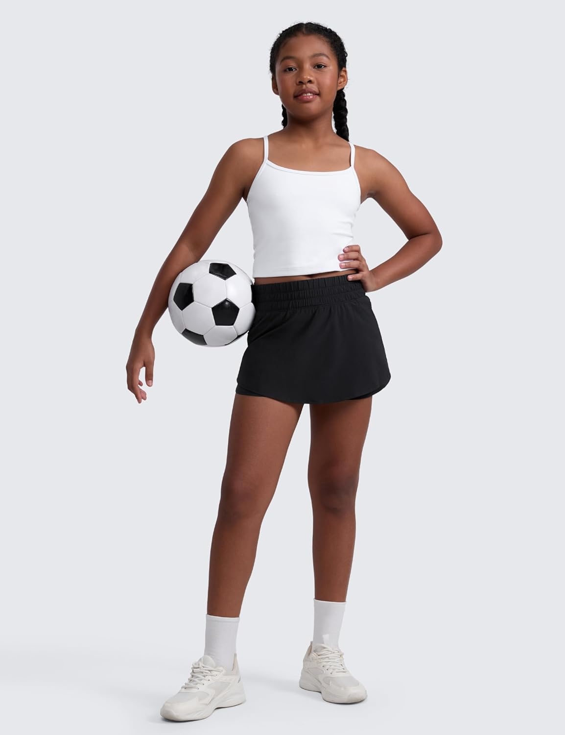 image:imageCRZ YOGA Girls FeatheryFit Soft Skirty Athletic Shorts Tennis Soccer Casual Flowy Ruffle Zip Pocket Liner Kids TeenBlack