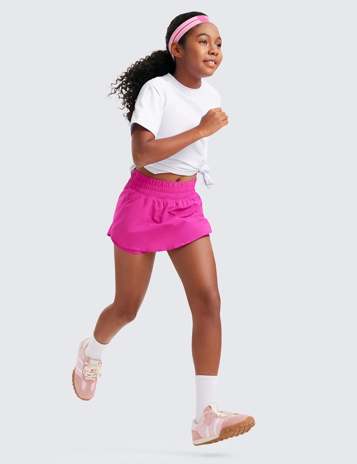 image:imageCRZ YOGA Girls FeatheryFit Soft Skirty Athletic Shorts Tennis Soccer Casual Flowy Ruffle Zip Pocket Liner Kids TeenHibiscus Purple