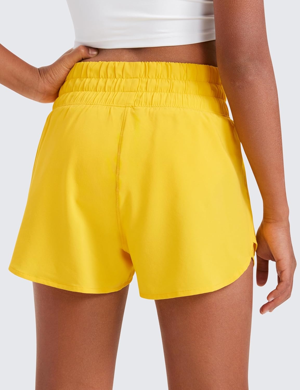 image:imageCRZ YOGA Girls FeatheryFit Soft Skirty Athletic Shorts Tennis Soccer Casual Flowy Ruffle Zip Pocket Liner Kids TeenHigh Visibility Yellow