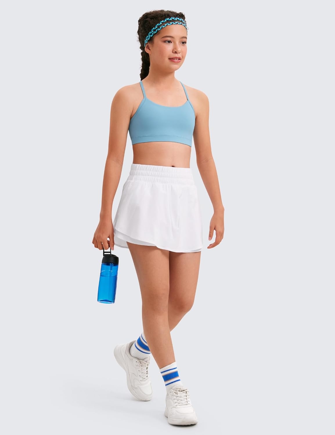 image:imageCRZ YOGA Girls FeatheryFit Soft Skirty Athletic Shorts Tennis Soccer Casual Flowy Ruffle Zip Pocket Liner Kids TeenWhite