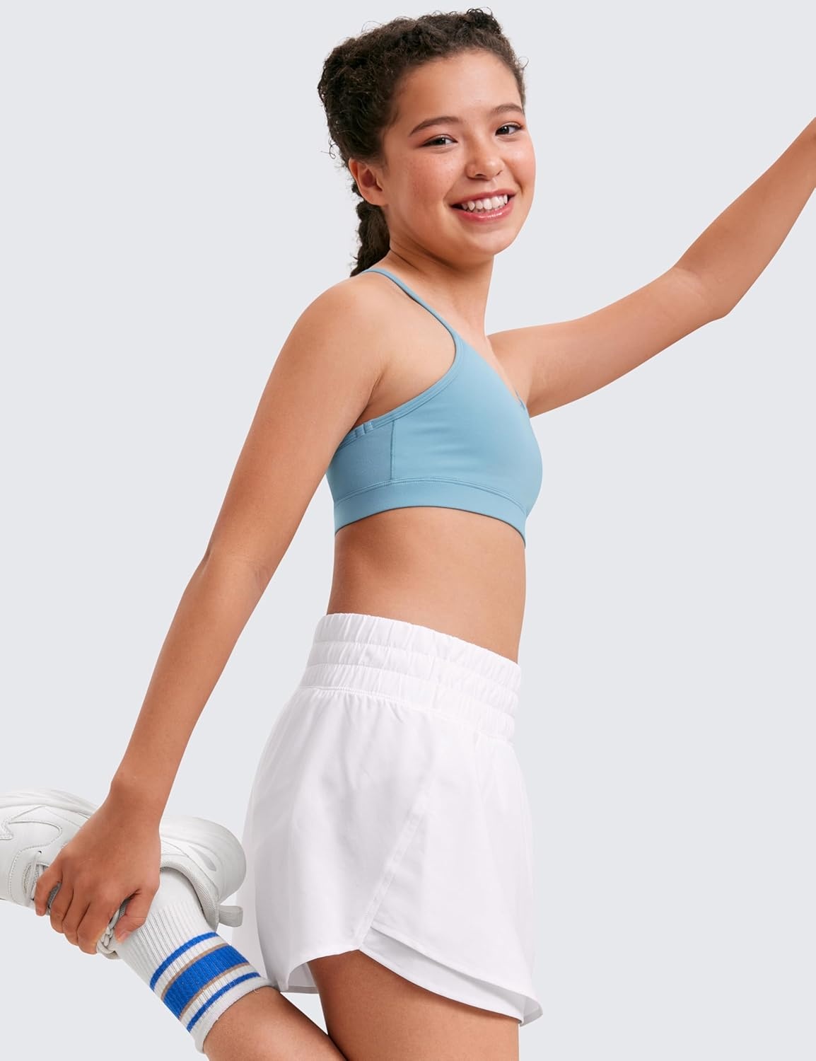 image:imageCRZ YOGA Girls FeatheryFit Soft Skirty Athletic Shorts Tennis Soccer Casual Flowy Ruffle Zip Pocket Liner Kids TeenWhite