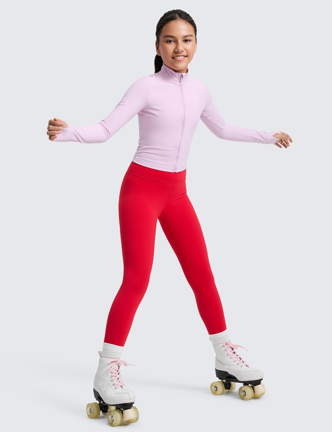 image:imageCRZ YOGA Girls Matte Thermal Fleece Lined Full Length Leggings Casual Athletic High Waist Pants Winter Warm Kids TeenAurora Red