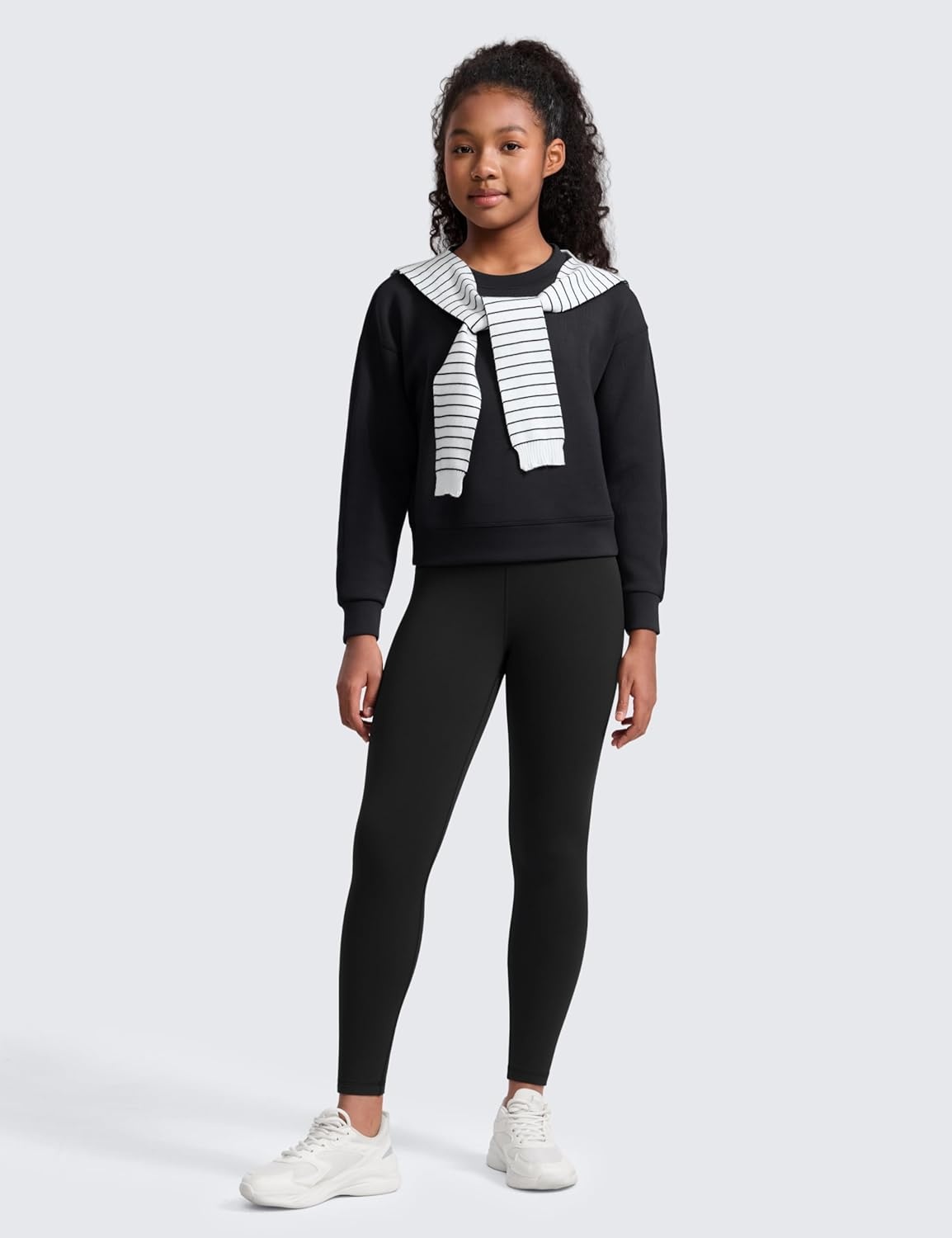 image:imageCRZ YOGA Girls Matte Thermal Fleece Lined Full Length Leggings Casual Athletic High Waist Pants Winter Warm Kids TeenBlack