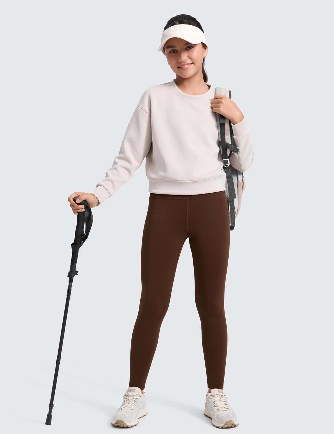 image:imageCRZ YOGA Girls Matte Thermal Fleece Lined Full Length Leggings Casual Athletic High Waist Pants Winter Warm Kids TeenLava Brown