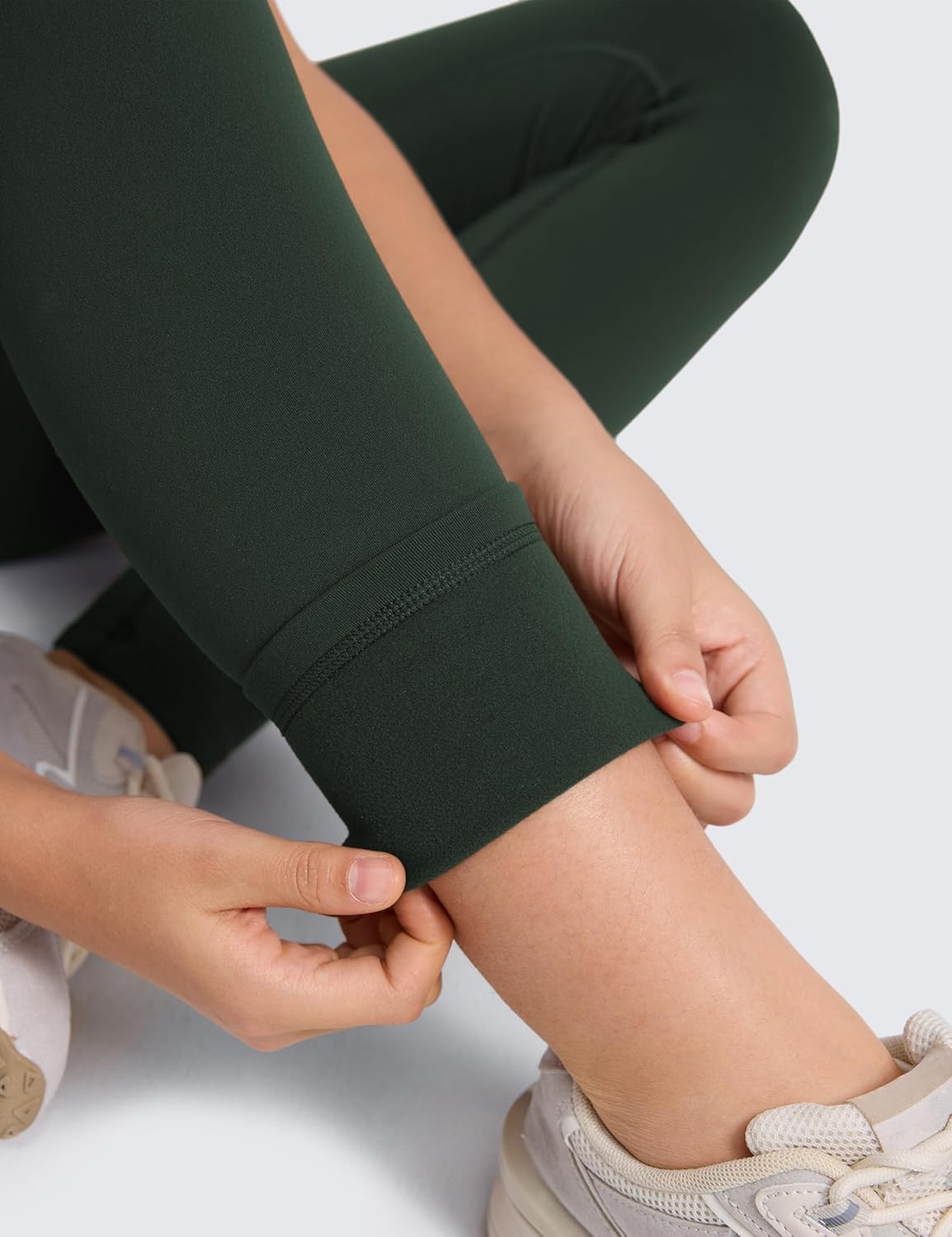 image:imageCRZ YOGA Girls Matte Thermal Fleece Lined Full Length Leggings Casual Athletic High Waist Pants Winter Warm Kids TeenLegend Green