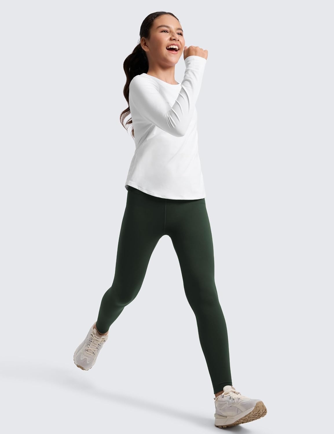 image:imageCRZ YOGA Girls Matte Thermal Fleece Lined Full Length Leggings Casual Athletic High Waist Pants Winter Warm Kids TeenLegend Green