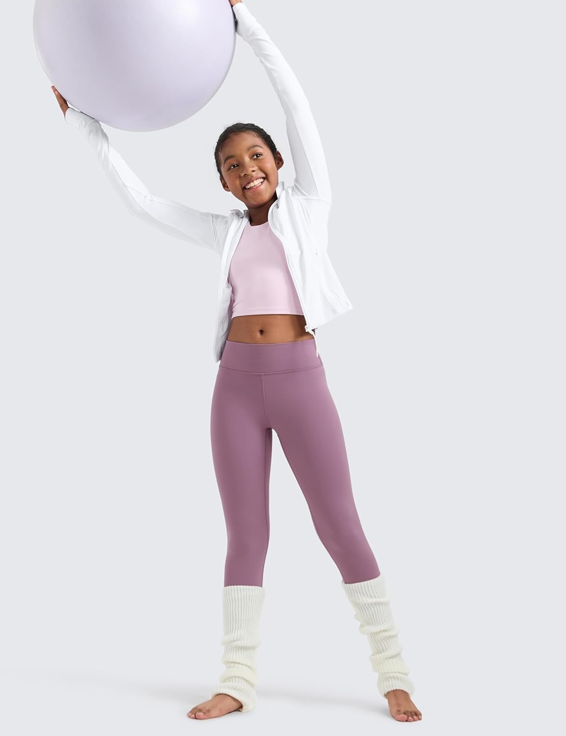 image:imageCRZ YOGA Girls Matte Thermal Fleece Lined Full Length Leggings Casual Athletic High Waist Pants Winter Warm Kids TeenLight Lavender