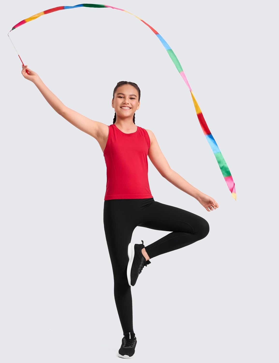 image:imageCRZ YOGA Girls Seamless Athletic Tank Tops Waist Length Active Dance Casual Racerback Crew Neck Sleeveless Kids TeenAurora Red