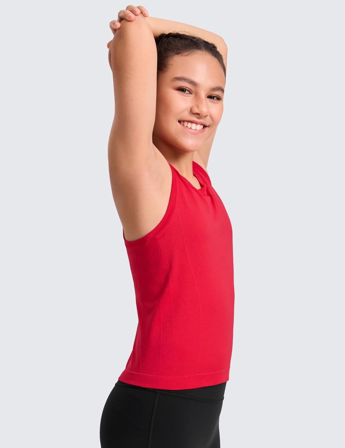 image:imageCRZ YOGA Girls Seamless Athletic Tank Tops Waist Length Active Dance Casual Racerback Crew Neck Sleeveless Kids TeenAurora Red