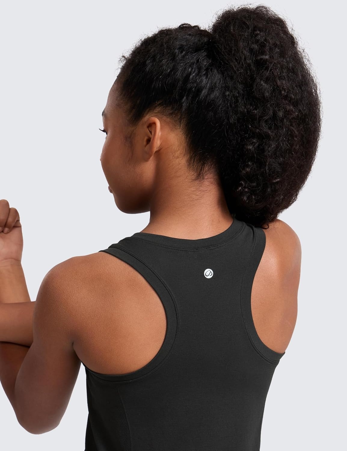 image:imageCRZ YOGA Girls Seamless Athletic Tank Tops Waist Length Active Dance Casual Racerback Crew Neck Sleeveless Kids TeenBlack