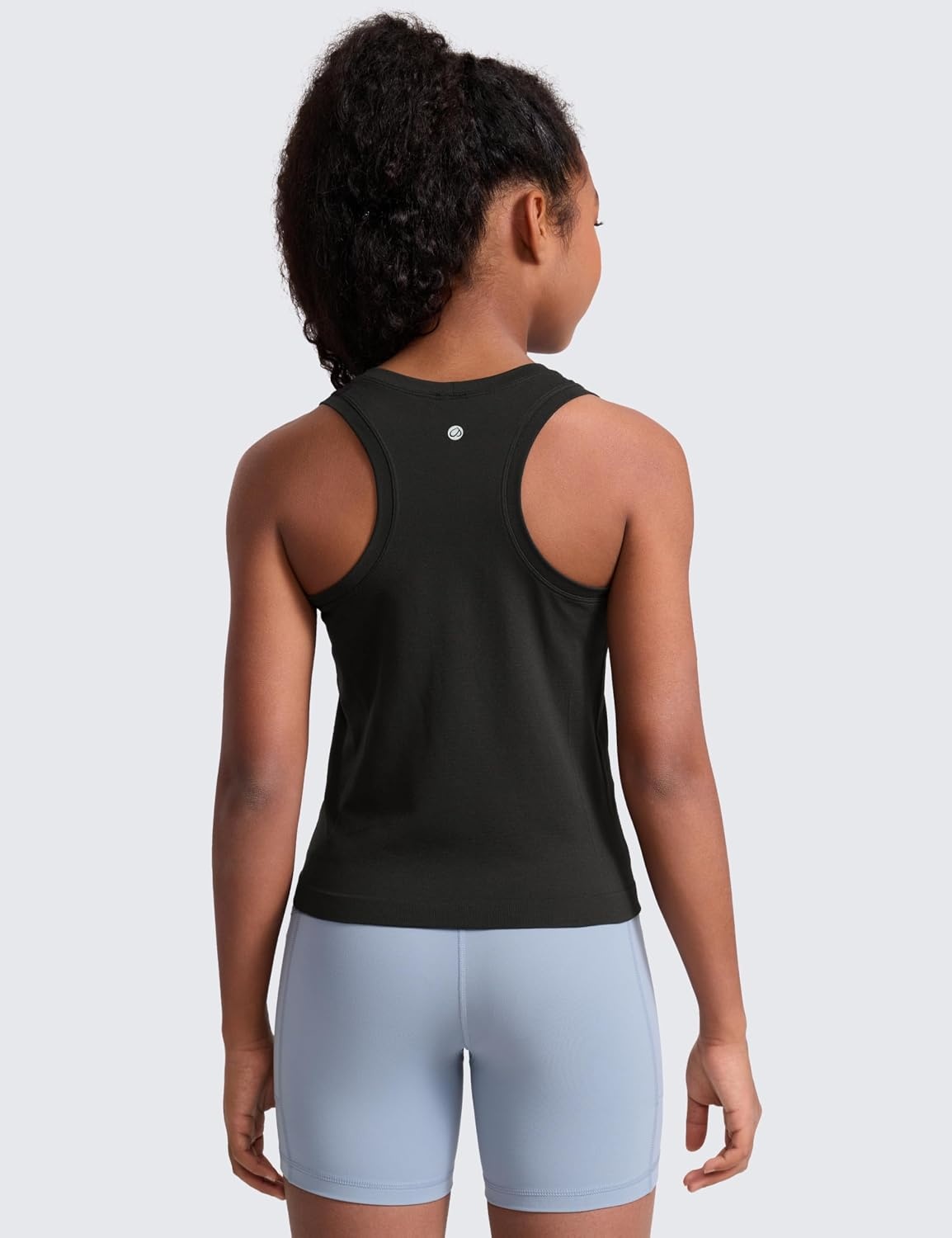 image:imageCRZ YOGA Girls Seamless Athletic Tank Tops Waist Length Active Dance Casual Racerback Crew Neck Sleeveless Kids TeenBlack