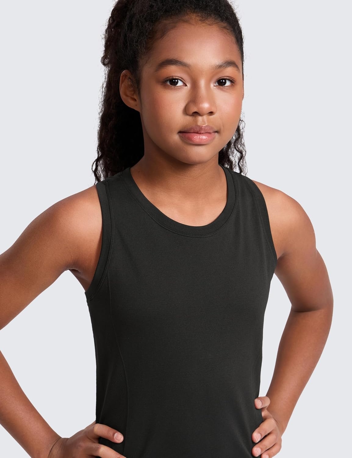 image:imageCRZ YOGA Girls Seamless Athletic Tank Tops Waist Length Active Dance Casual Racerback Crew Neck Sleeveless Kids TeenBlack