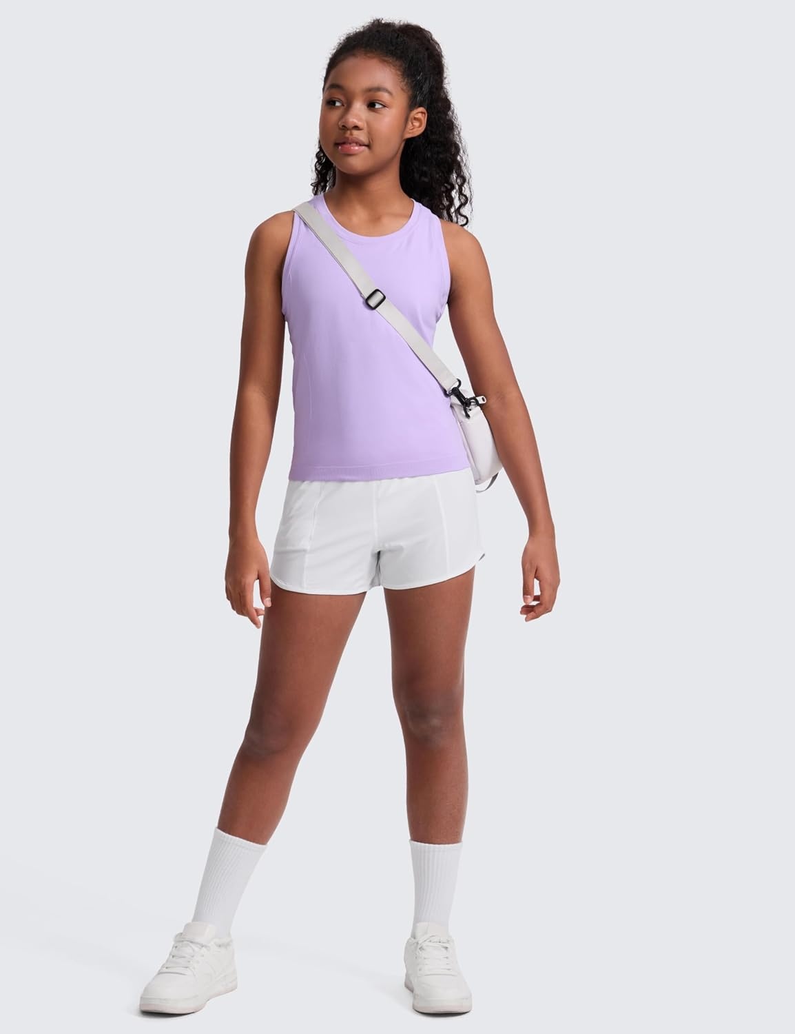 image:imageCRZ YOGA Girls Seamless Athletic Tank Tops Waist Length Active Dance Casual Racerback Crew Neck Sleeveless Kids TeenElfin Purple