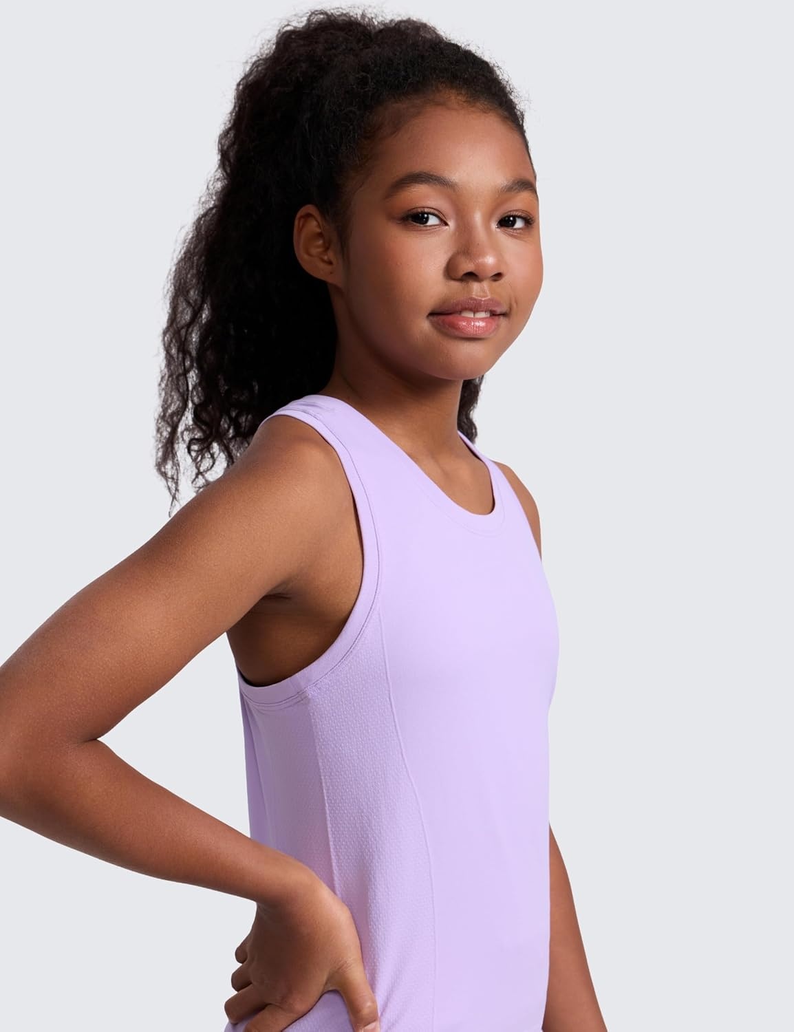 image:imageCRZ YOGA Girls Seamless Athletic Tank Tops Waist Length Active Dance Casual Racerback Crew Neck Sleeveless Kids TeenElfin Purple
