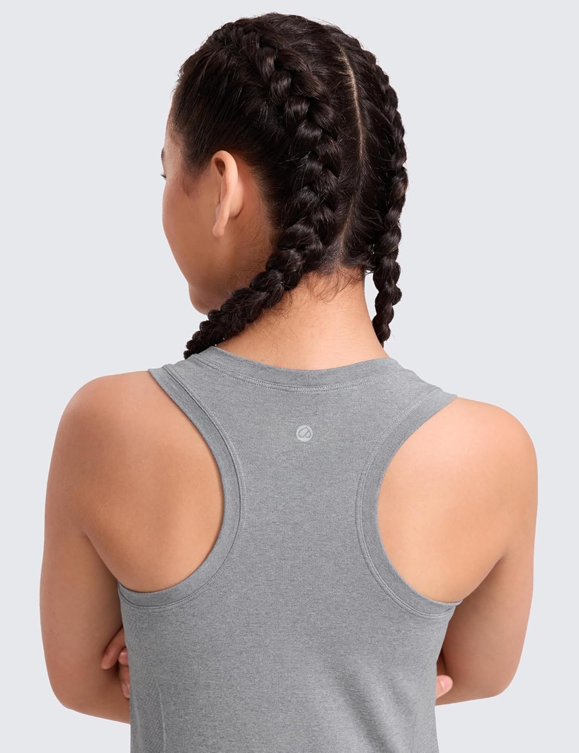 image:imageCRZ YOGA Girls Seamless Athletic Tank Tops Waist Length Active Dance Casual Racerback Crew Neck Sleeveless Kids TeenSlate Grey Marl