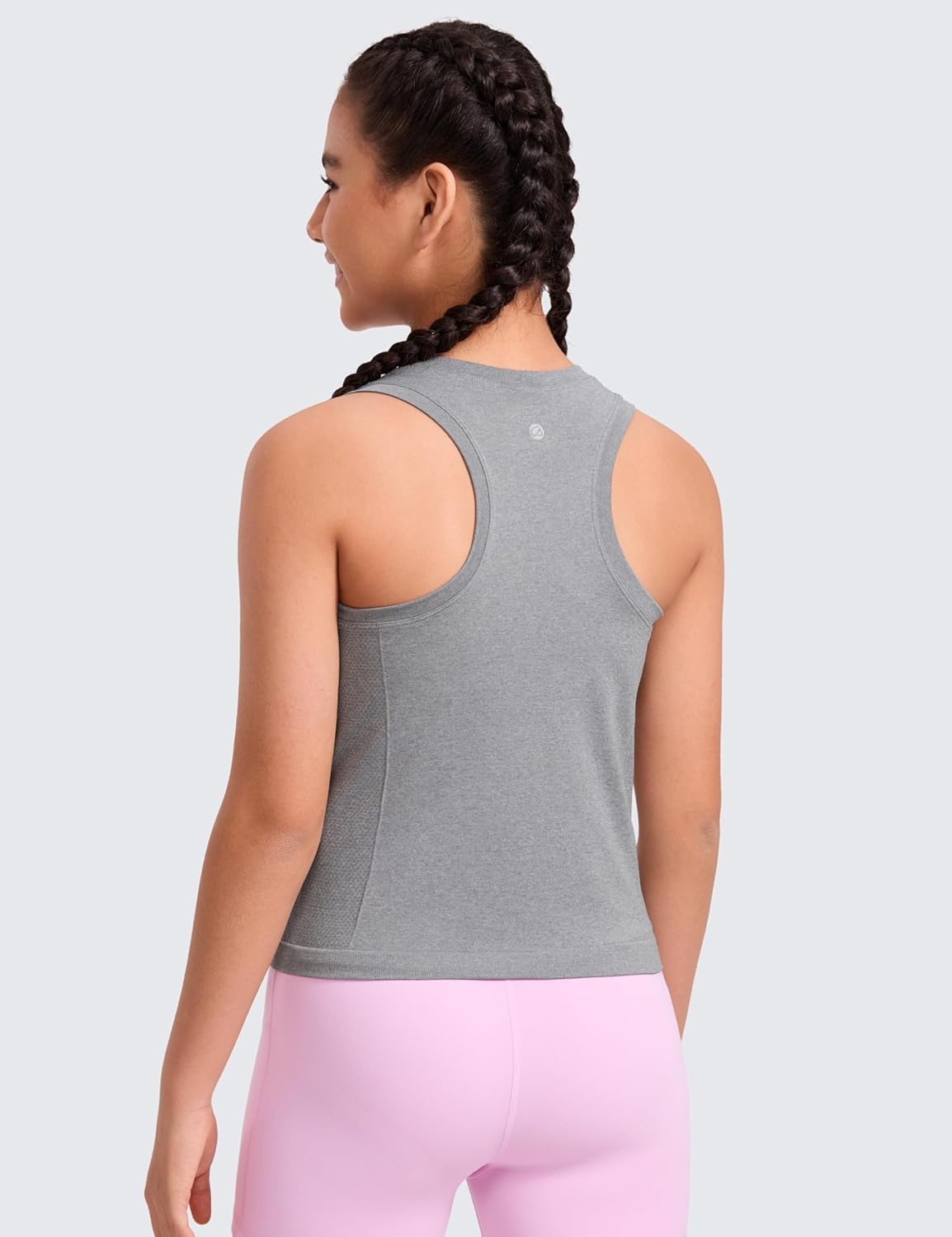 image:imageCRZ YOGA Girls Seamless Athletic Tank Tops Waist Length Active Dance Casual Racerback Crew Neck Sleeveless Kids TeenSlate Grey Marl