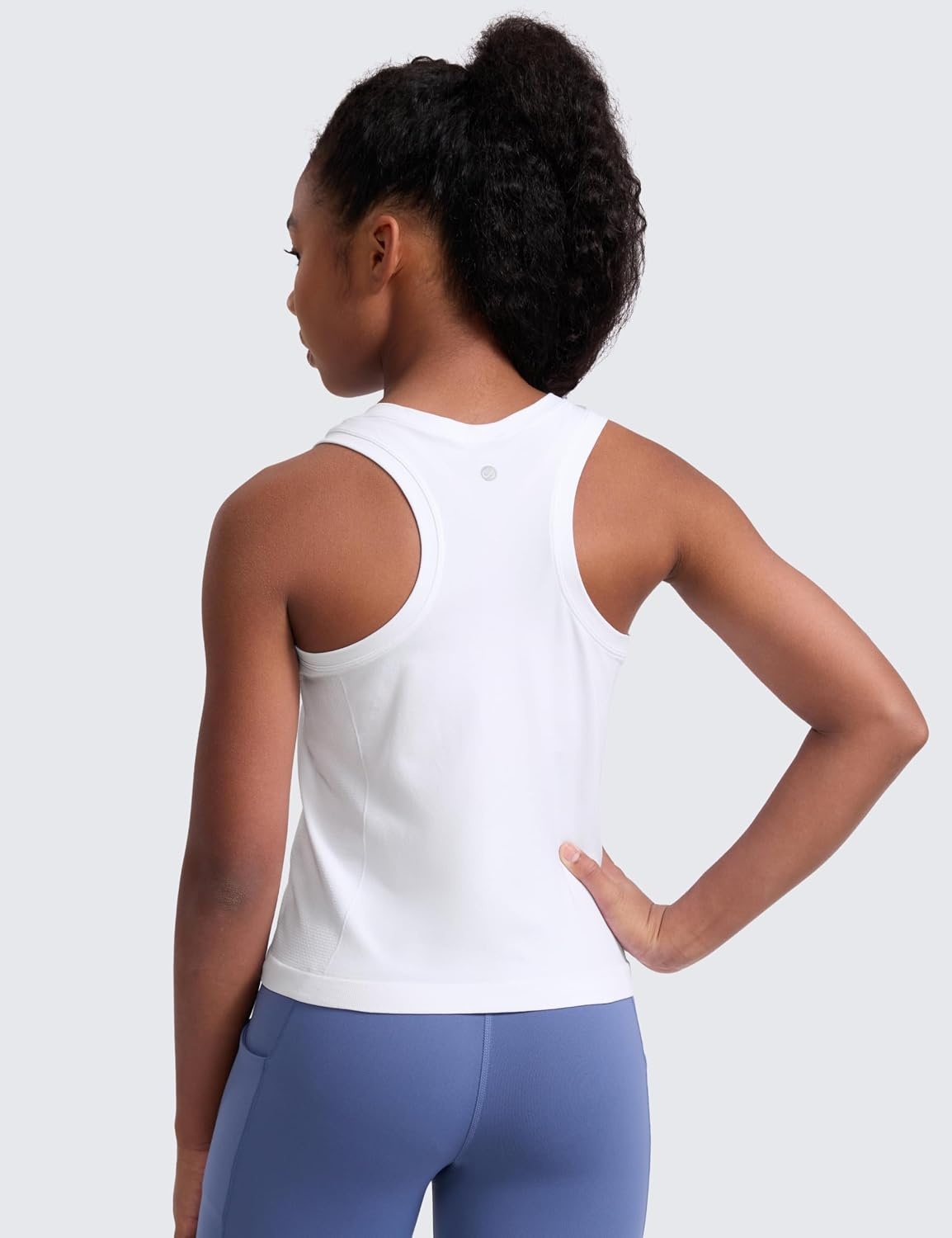 image:imageCRZ YOGA Girls Seamless Athletic Tank Tops Waist Length Active Dance Casual Racerback Crew Neck Sleeveless Kids TeenWhite