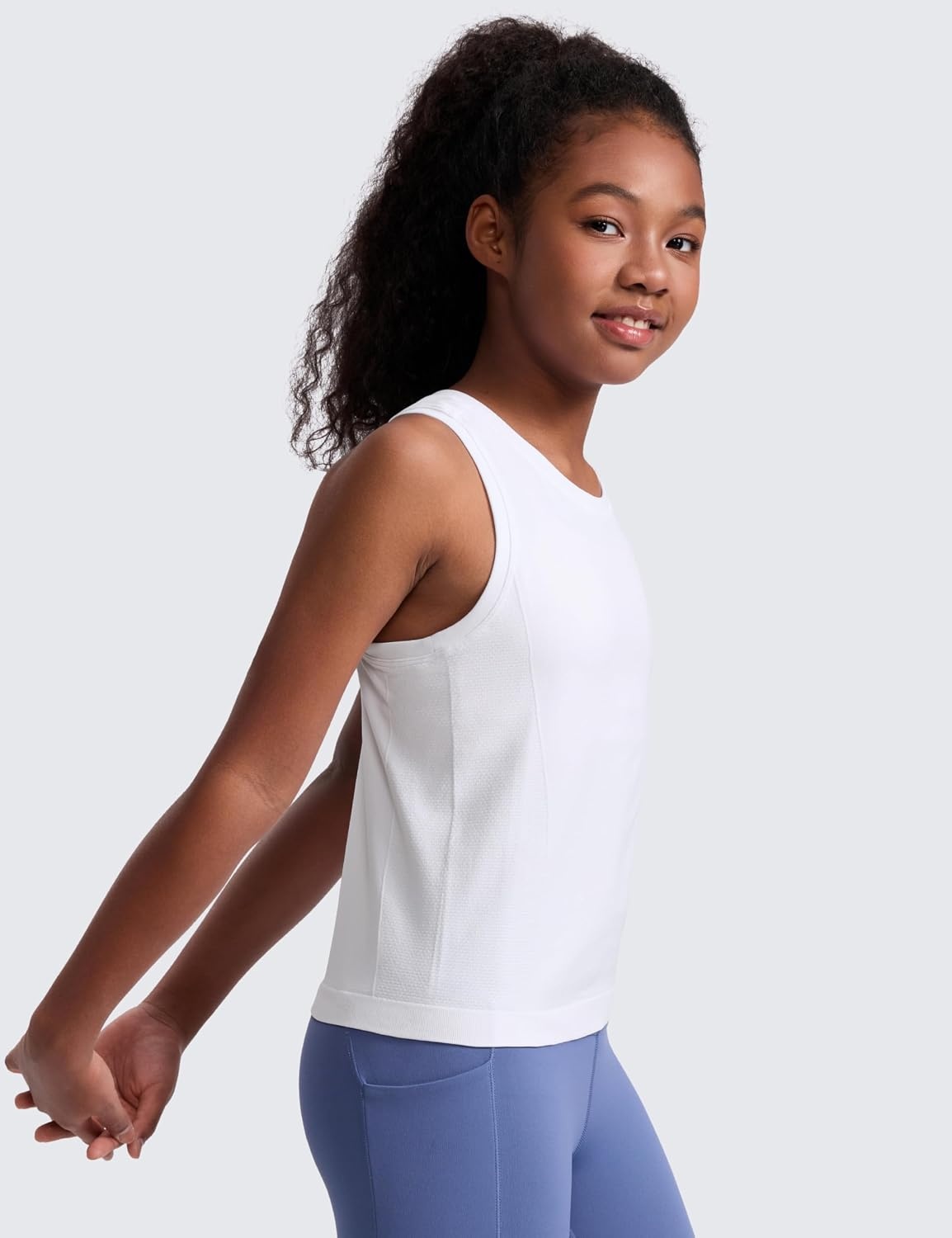 image:imageCRZ YOGA Girls Seamless Athletic Tank Tops Waist Length Active Dance Casual Racerback Crew Neck Sleeveless Kids TeenWhite