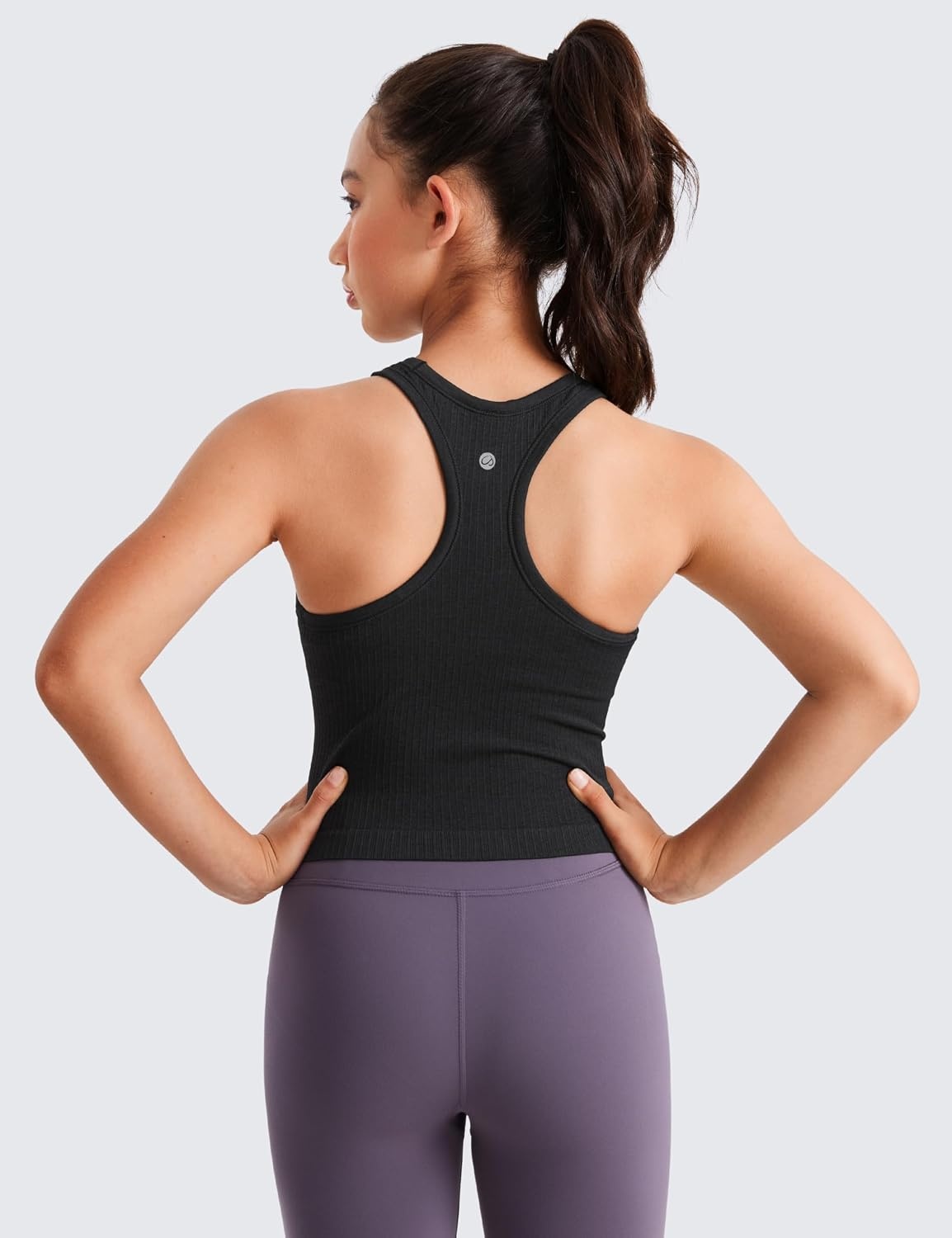 image:imageCRZ YOGA Girls Seamless Ribbed Longline Sports Bra Yoga Athletic Casual Tops High Neck Racerback Padded Kids TeenBlack