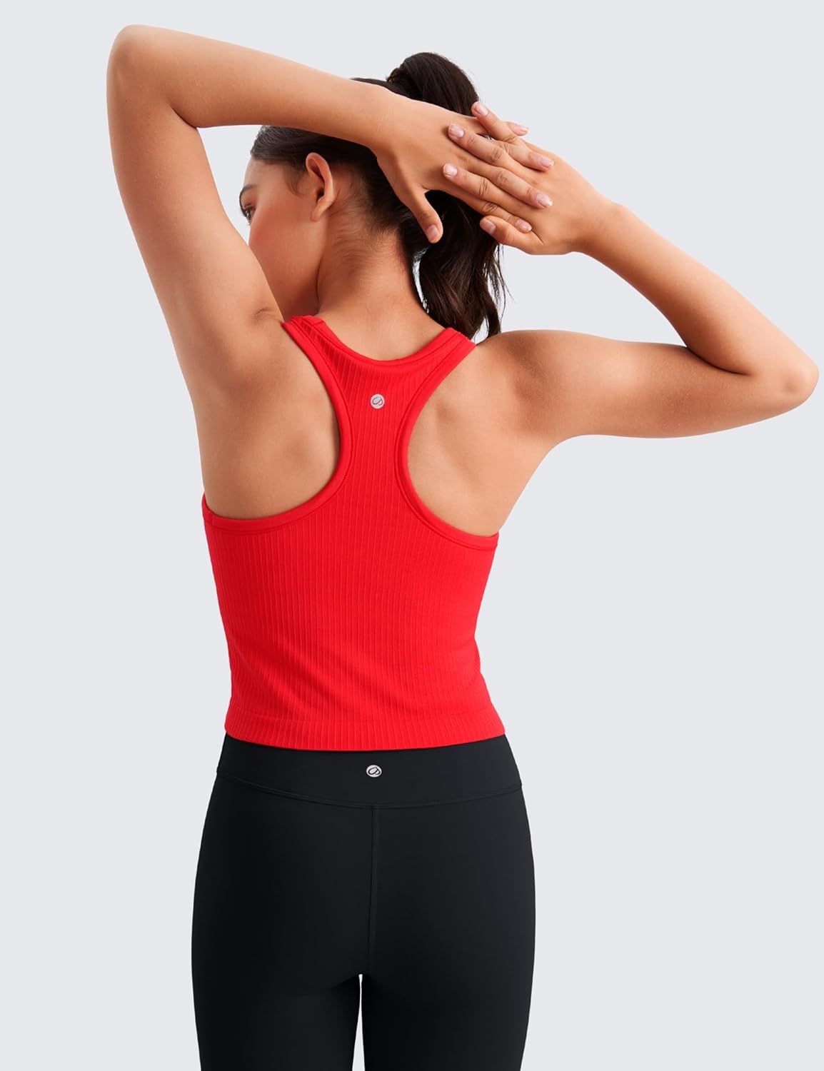 image:imageCRZ YOGA Girls Seamless Ribbed Longline Sports Bra Yoga Athletic Casual Tops High Neck Racerback Padded Kids TeenDeep Red