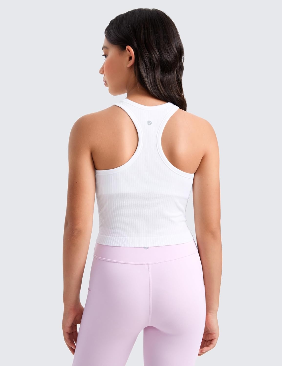 image:imageCRZ YOGA Girls Seamless Ribbed Longline Sports Bra Yoga Athletic Casual Tops High Neck Racerback Padded Kids TeenWhite