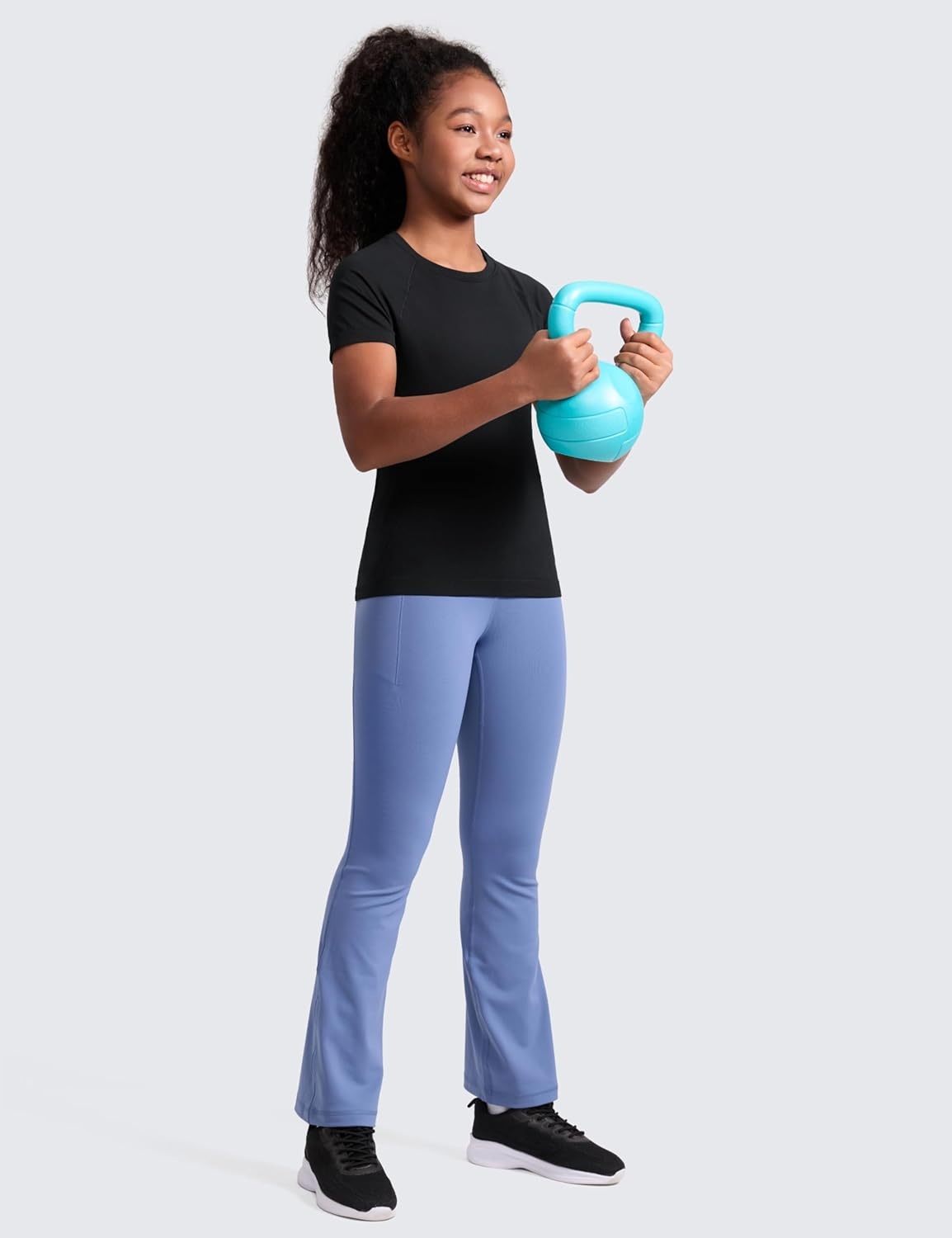 image:imageCRZ YOGA Girls Seamless Short Sleeve Athletic T Shirts Active Sports Casual Tees Crew Neck Kids TeenBlack
