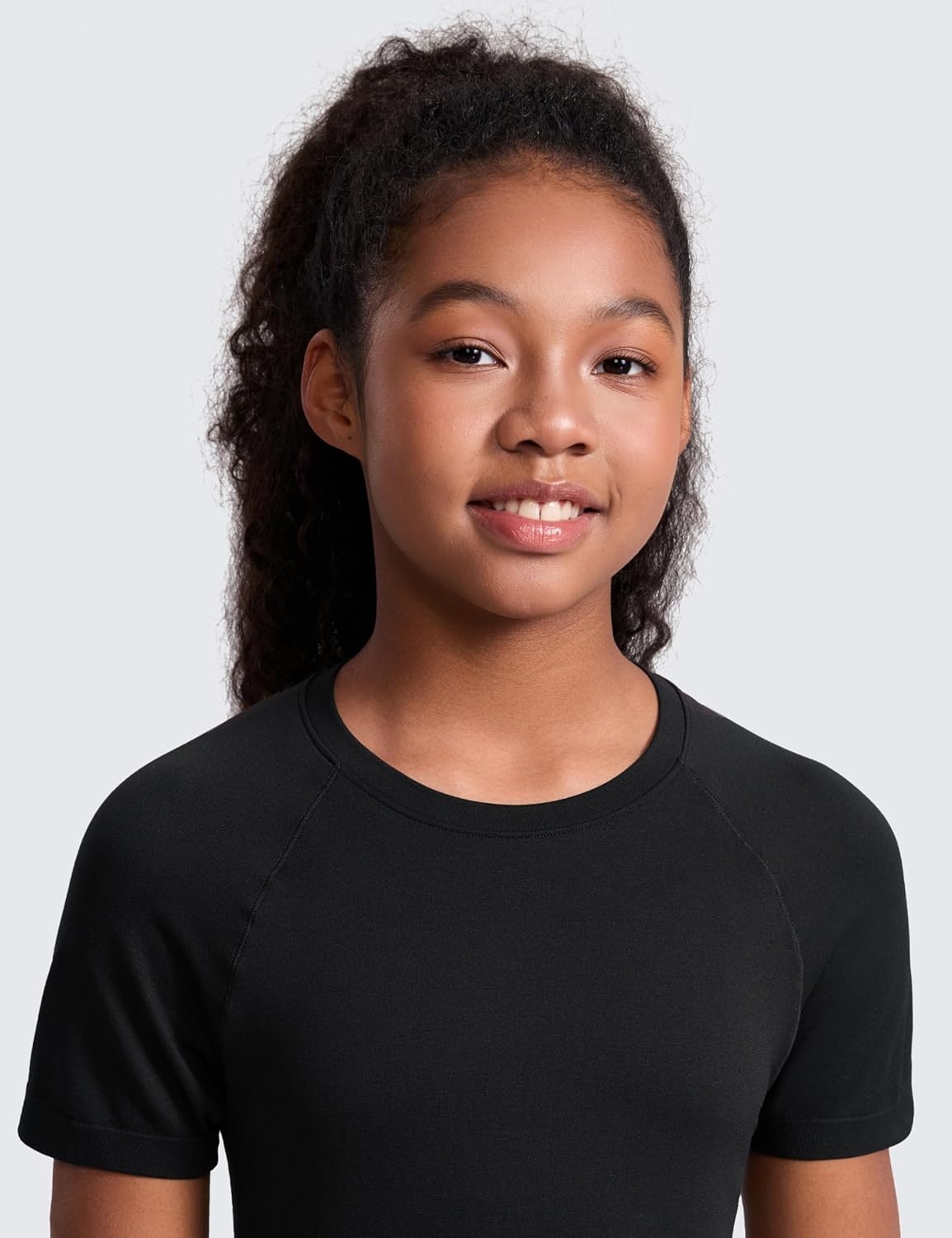 image:imageCRZ YOGA Girls Seamless Short Sleeve Athletic T Shirts Active Sports Casual Tees Crew Neck Kids TeenBlack