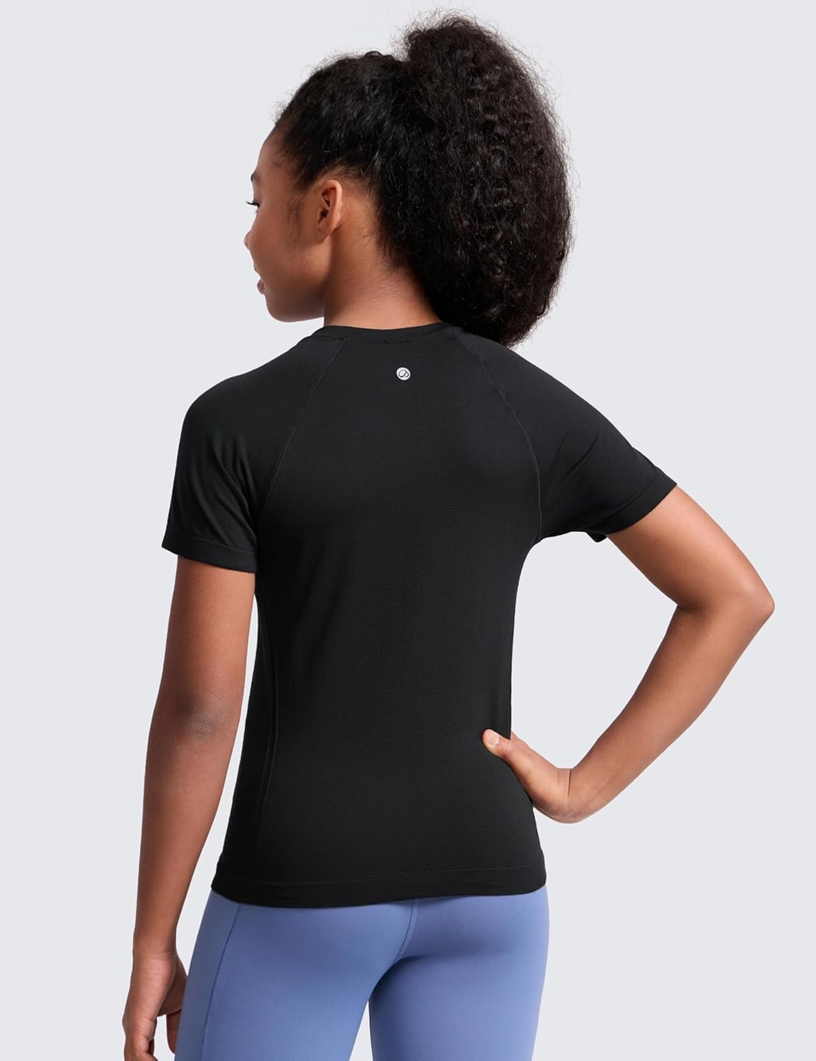 image:imageCRZ YOGA Girls Seamless Short Sleeve Athletic T Shirts Active Sports Casual Tees Crew Neck Kids TeenBlack