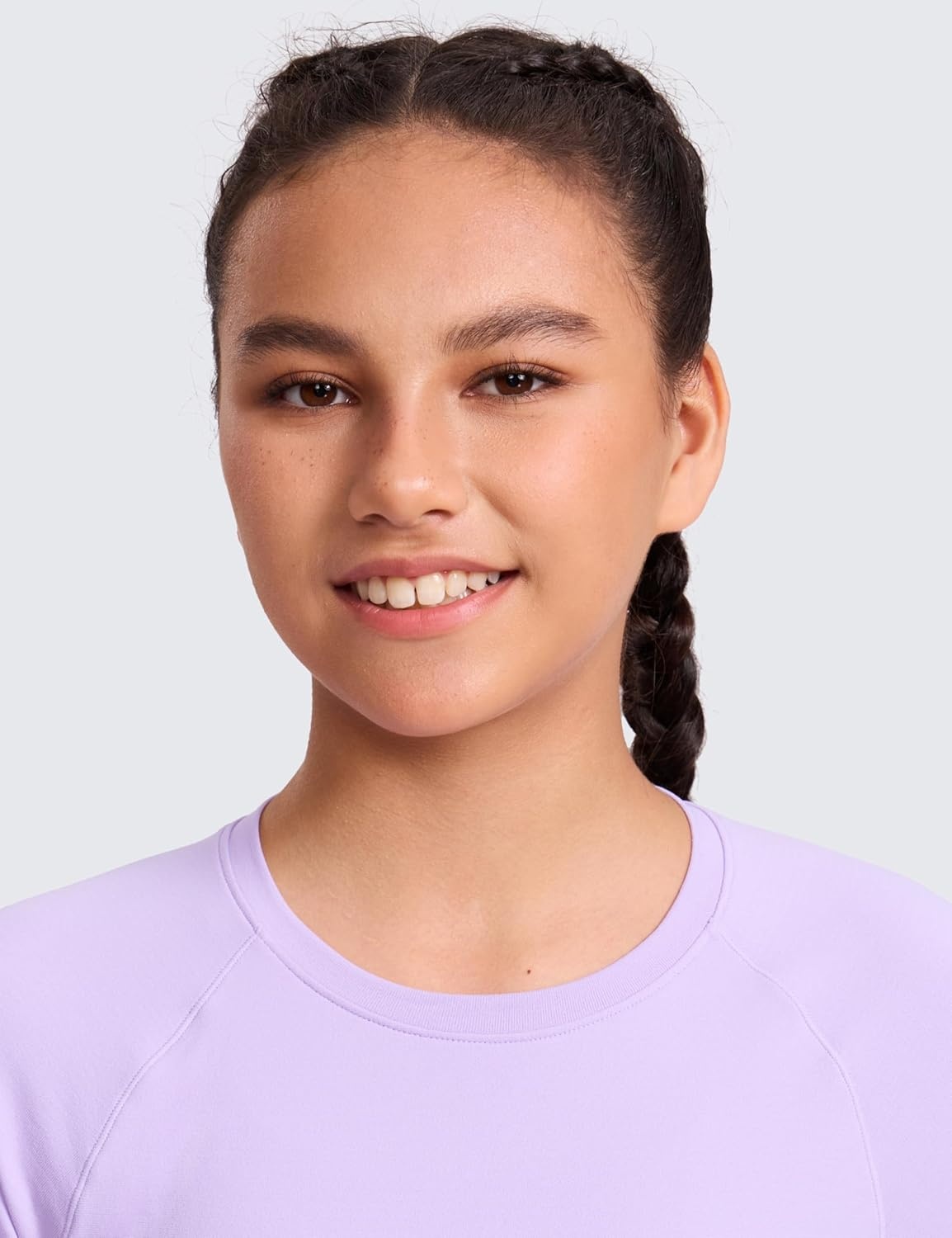 image:imageCRZ YOGA Girls Seamless Short Sleeve Athletic T Shirts Active Sports Casual Tees Crew Neck Kids TeenElfin Purple