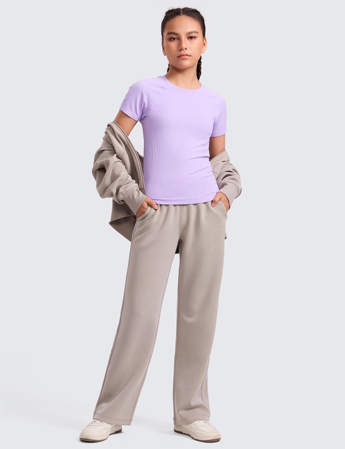 image:imageCRZ YOGA Girls Seamless Short Sleeve Athletic T Shirts Active Sports Casual Tees Crew Neck Kids TeenElfin Purple