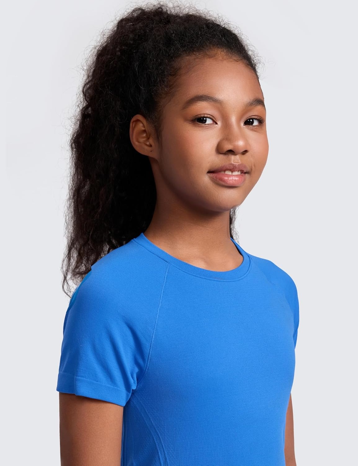 image:imageCRZ YOGA Girls Seamless Short Sleeve Athletic T Shirts Active Sports Casual Tees Crew Neck Kids TeenSparkle Blue