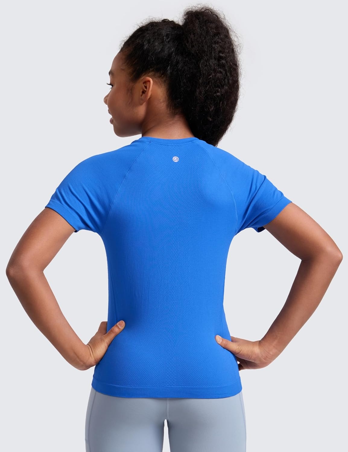 image:imageCRZ YOGA Girls Seamless Short Sleeve Athletic T Shirts Active Sports Casual Tees Crew Neck Kids TeenSparkle Blue
