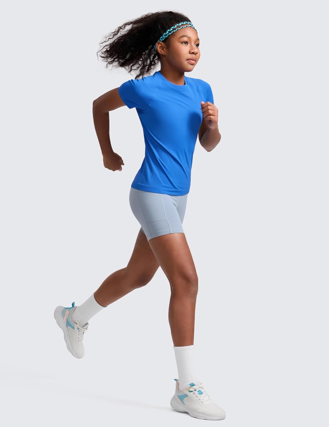image:imageCRZ YOGA Girls Seamless Short Sleeve Athletic T Shirts Active Sports Casual Tees Crew Neck Kids TeenSparkle Blue