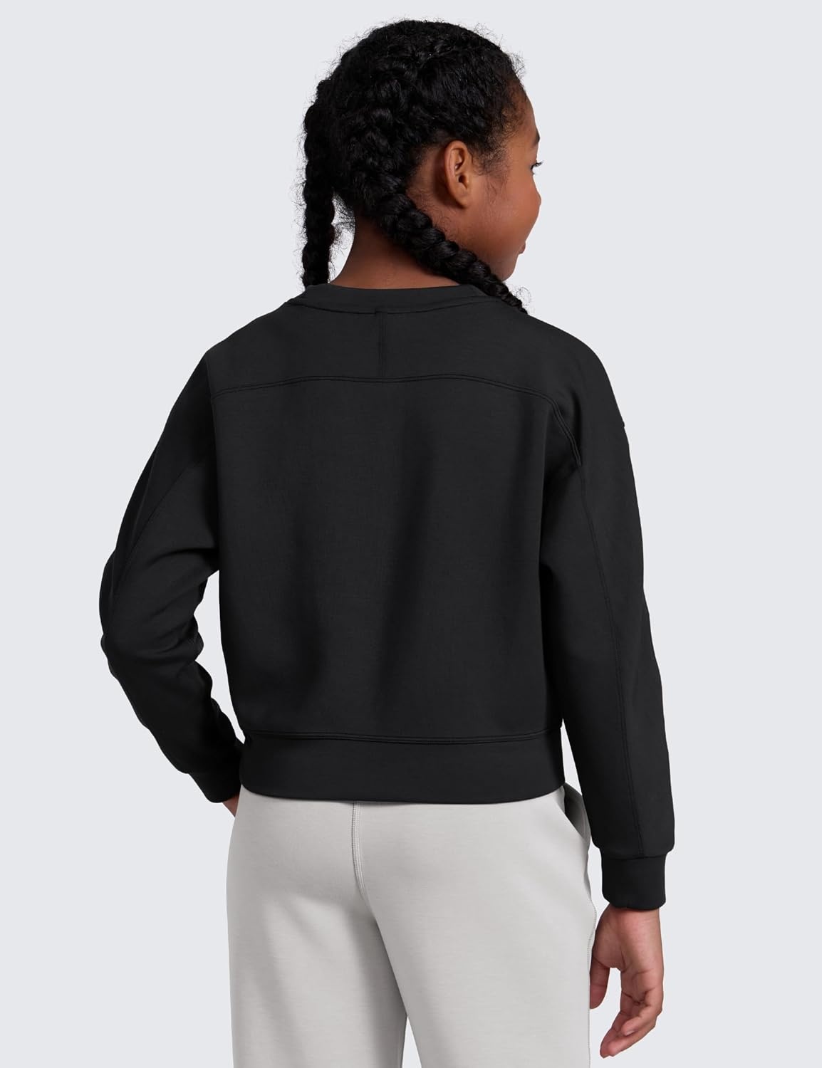 image:imageCRZ YOGA Girls SoftAura Long Sleeve Crew Neck Casual Sweatshirts Lounge Pullover Hoodie Relaxed Waist Length Kids TeenBlack