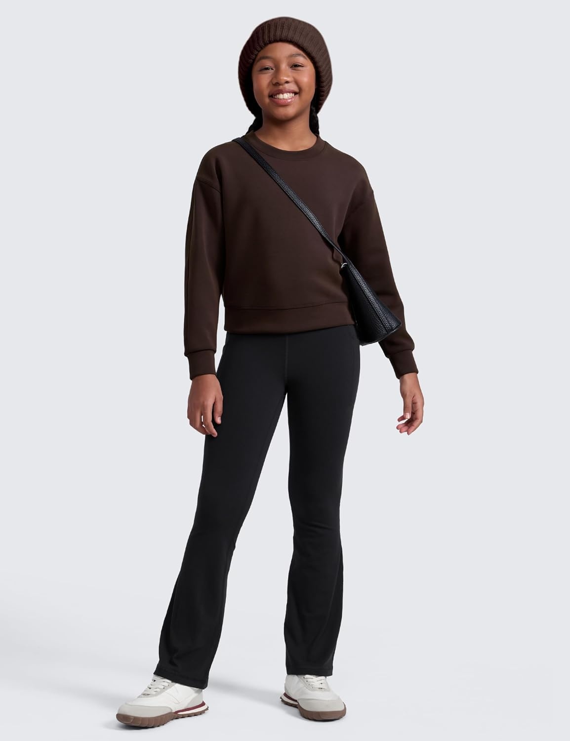 image:imageCRZ YOGA Girls SoftAura Long Sleeve Crew Neck Casual Sweatshirts Lounge Pullover Hoodie Relaxed Waist Length Kids TeenHot Fudge Brown