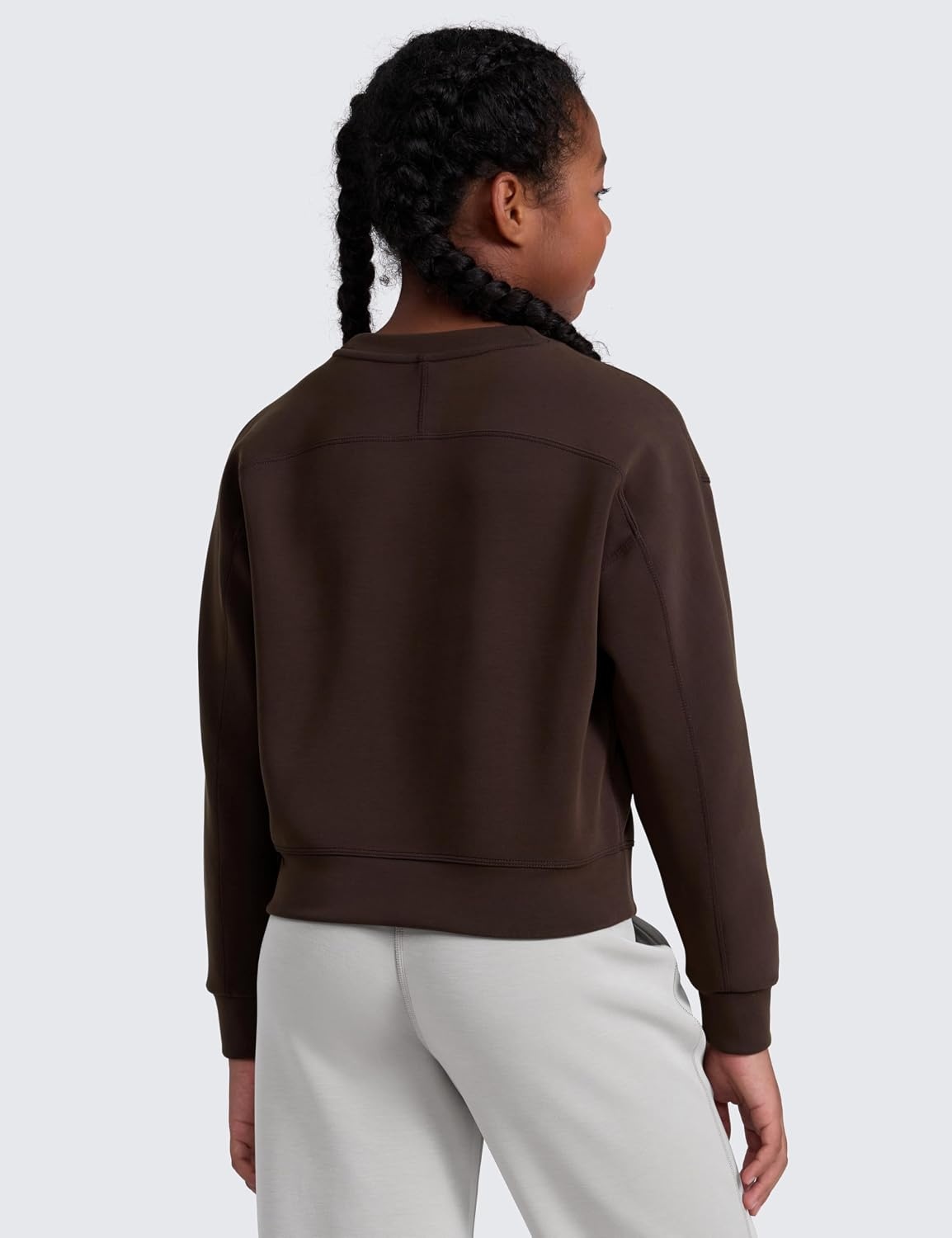 image:imageCRZ YOGA Girls SoftAura Long Sleeve Crew Neck Casual Sweatshirts Lounge Pullover Hoodie Relaxed Waist Length Kids TeenHot Fudge Brown