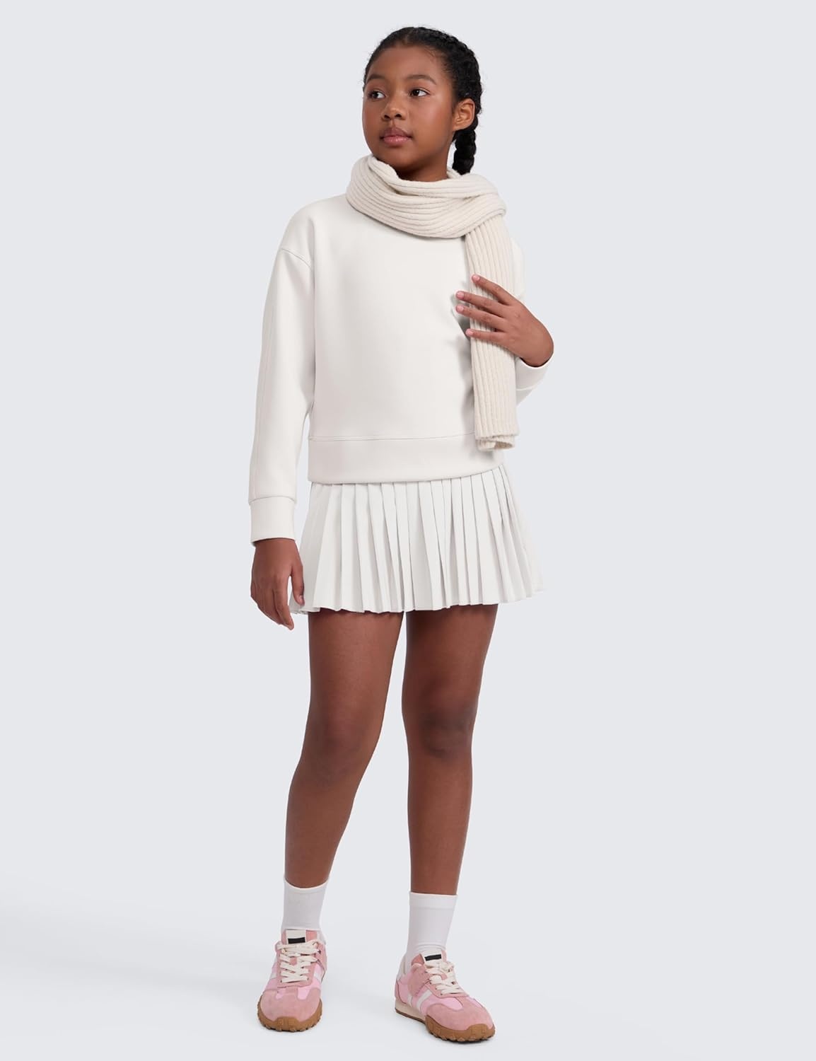 image:imageCRZ YOGA Girls SoftAura Long Sleeve Crew Neck Casual Sweatshirts Lounge Pullover Hoodie Relaxed Waist Length Kids TeenMilky White