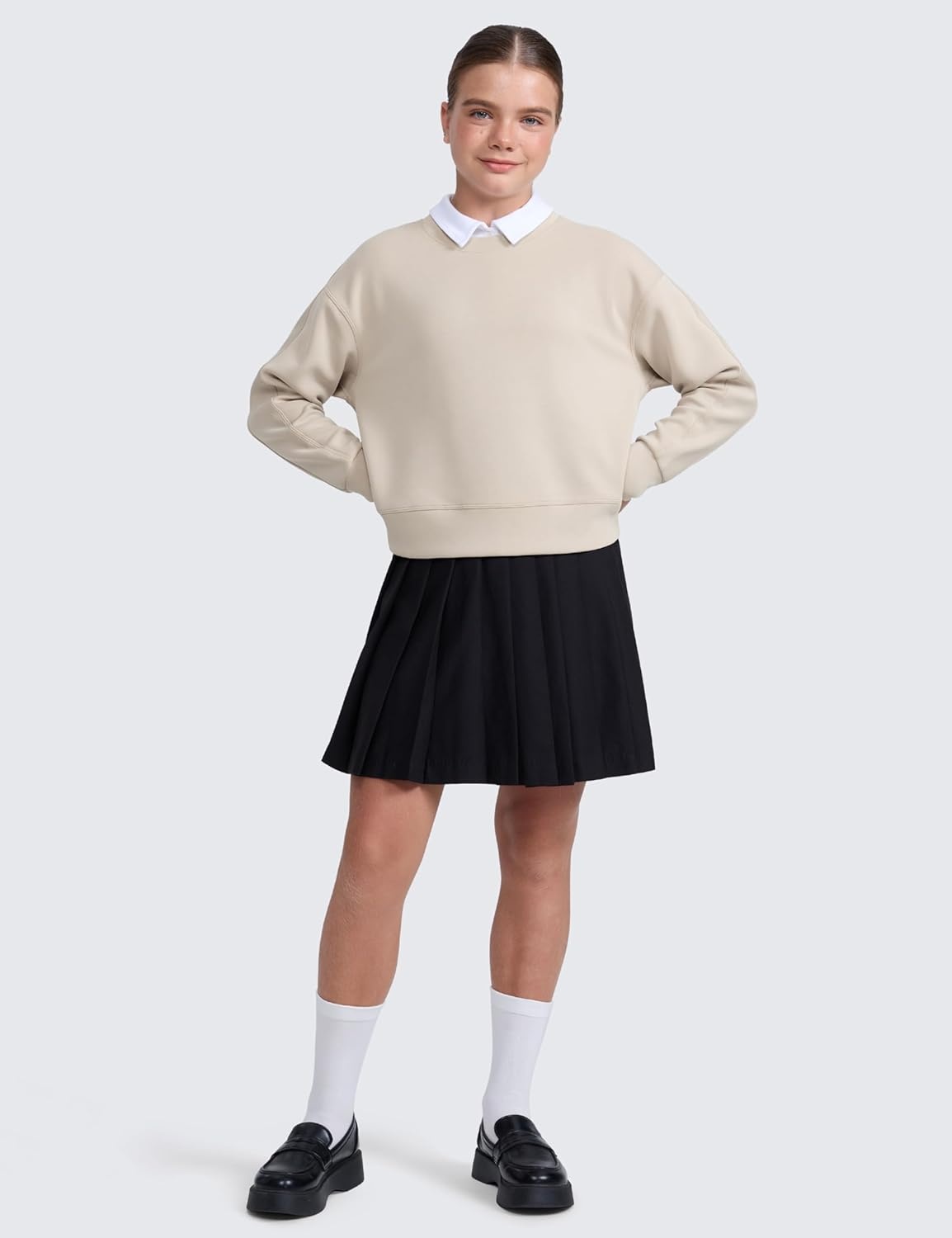 image:imageCRZ YOGA Girls SoftAura Long Sleeve Crew Neck Casual Sweatshirts Lounge Pullover Hoodie Relaxed Waist Length Kids TeenMojave Tan