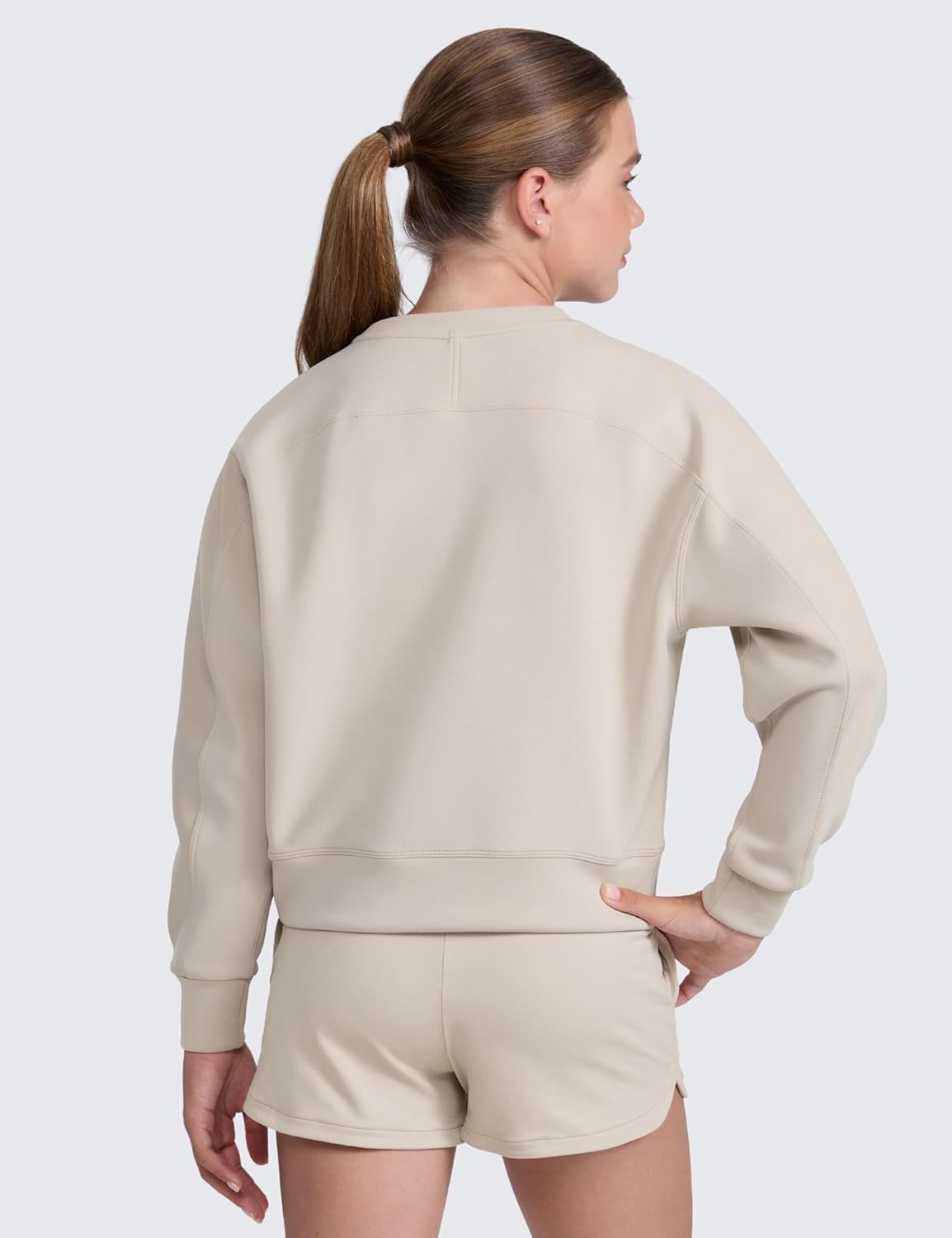 image:imageCRZ YOGA Girls SoftAura Long Sleeve Crew Neck Casual Sweatshirts Lounge Pullover Hoodie Relaxed Waist Length Kids TeenMojave Tan